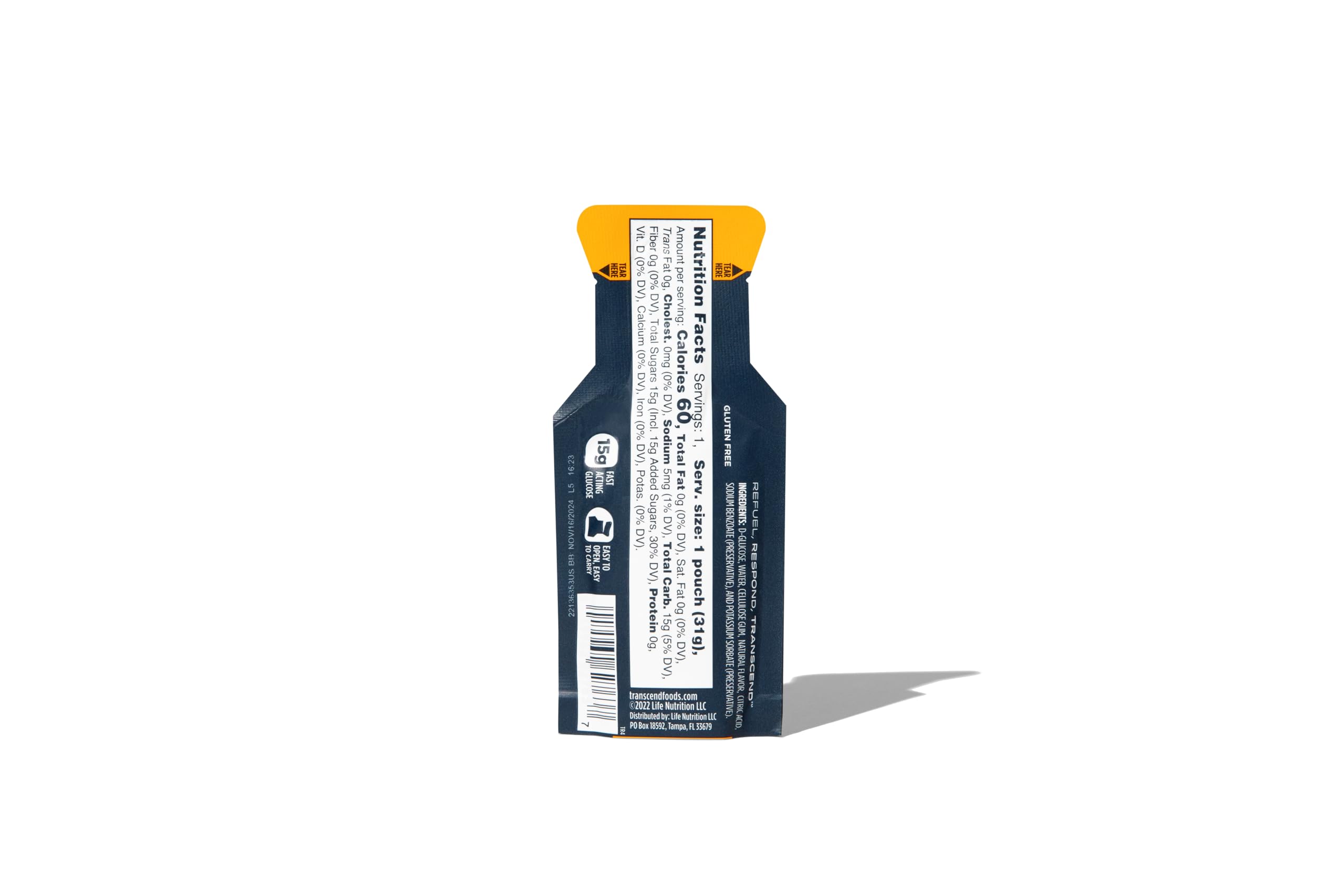 Foto 3 pulgar | Gel Energético Transcend Foods Con Sabor A Naranja, 30 Ml, Paquete De 10 - Venta Internacional.