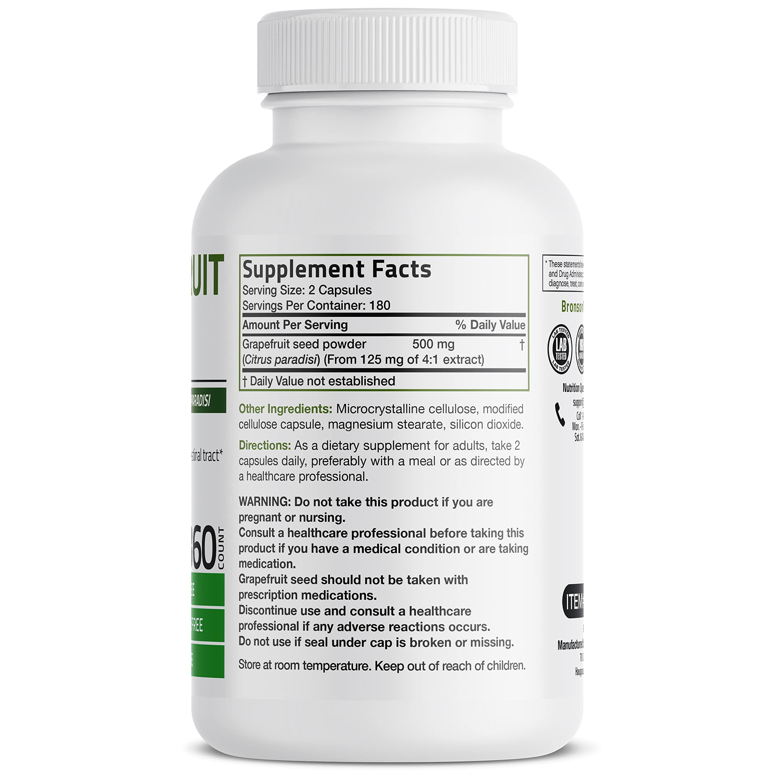Foto 3 pulgar | Suplemento De Extracto De Semilla De Pomelo Bronson 500 Mg 360 Cápsulas - Venta Internacional.
