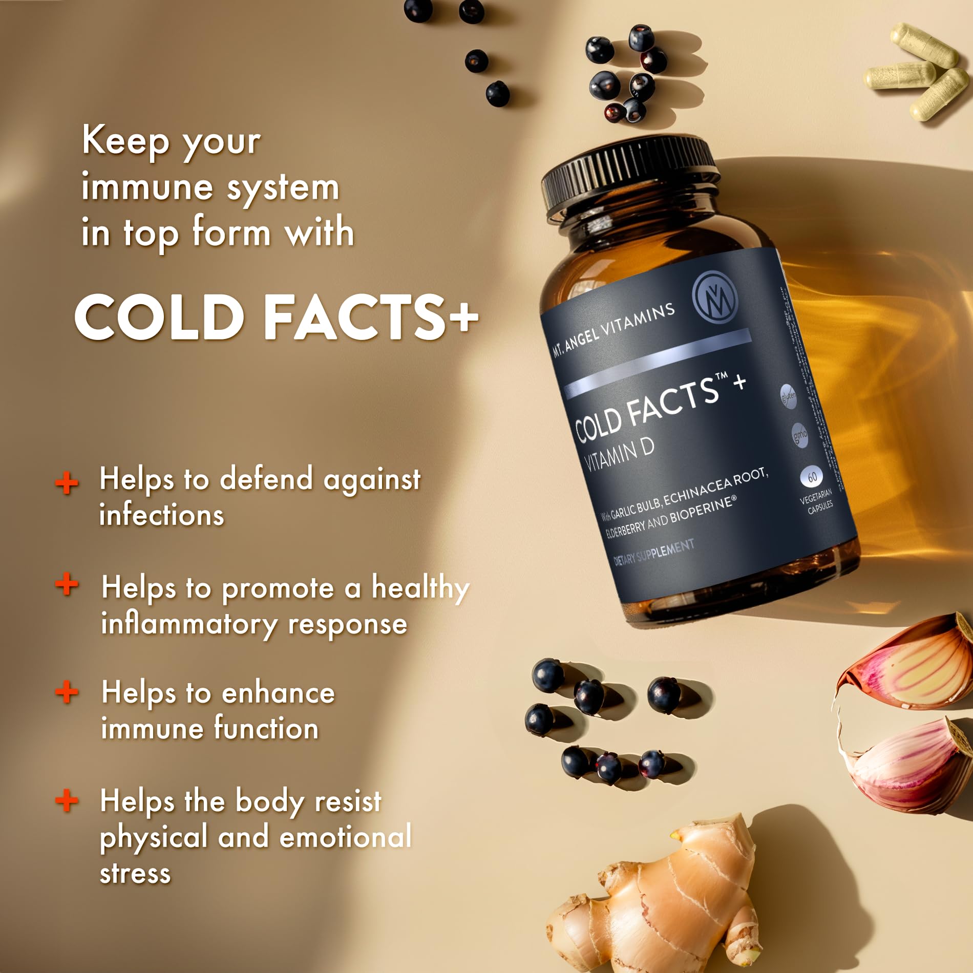 Foto 4 | Suplemento Mt. Angel Vitamins Cold Facts + Vitamina D, 60 Cápsulas - Venta Internacional.