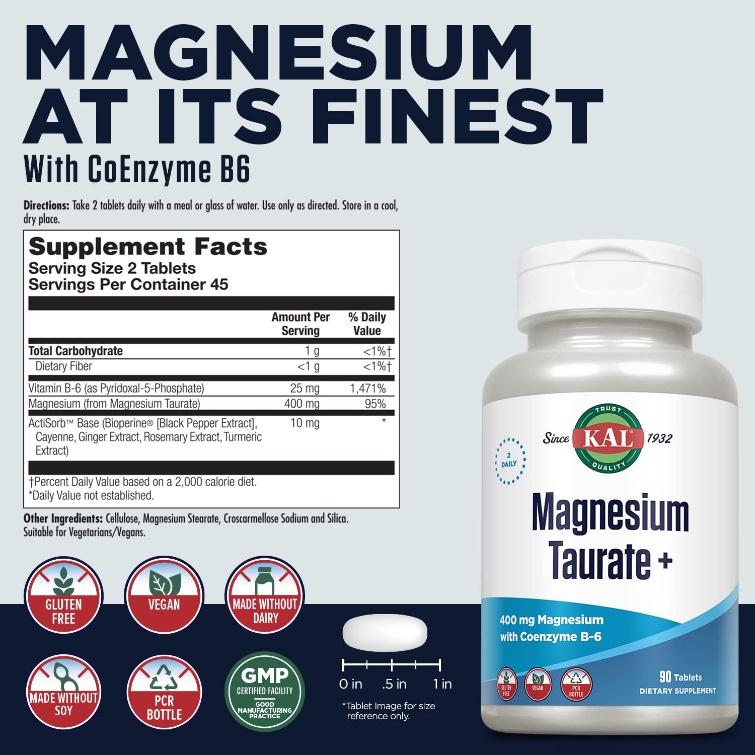 Foto 3 pulgar | Suplemento De Taurato De Magnesio Kal 400 Mg Con Coenzima Vitamina B6 - Venta Internacional.