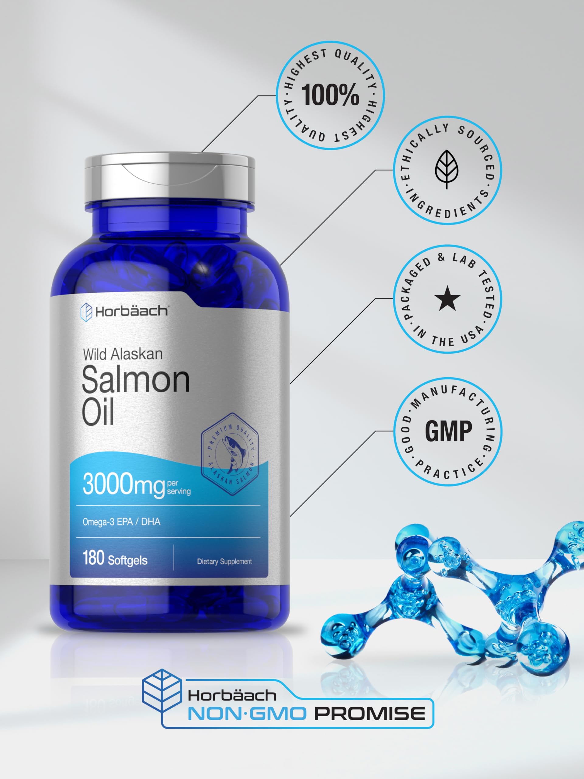 Foto 6 | Suplemento De Aceite De Salmón Salvaje De Alaska Horbaach 180 Cápsulas Blandas - Venta Internacional.