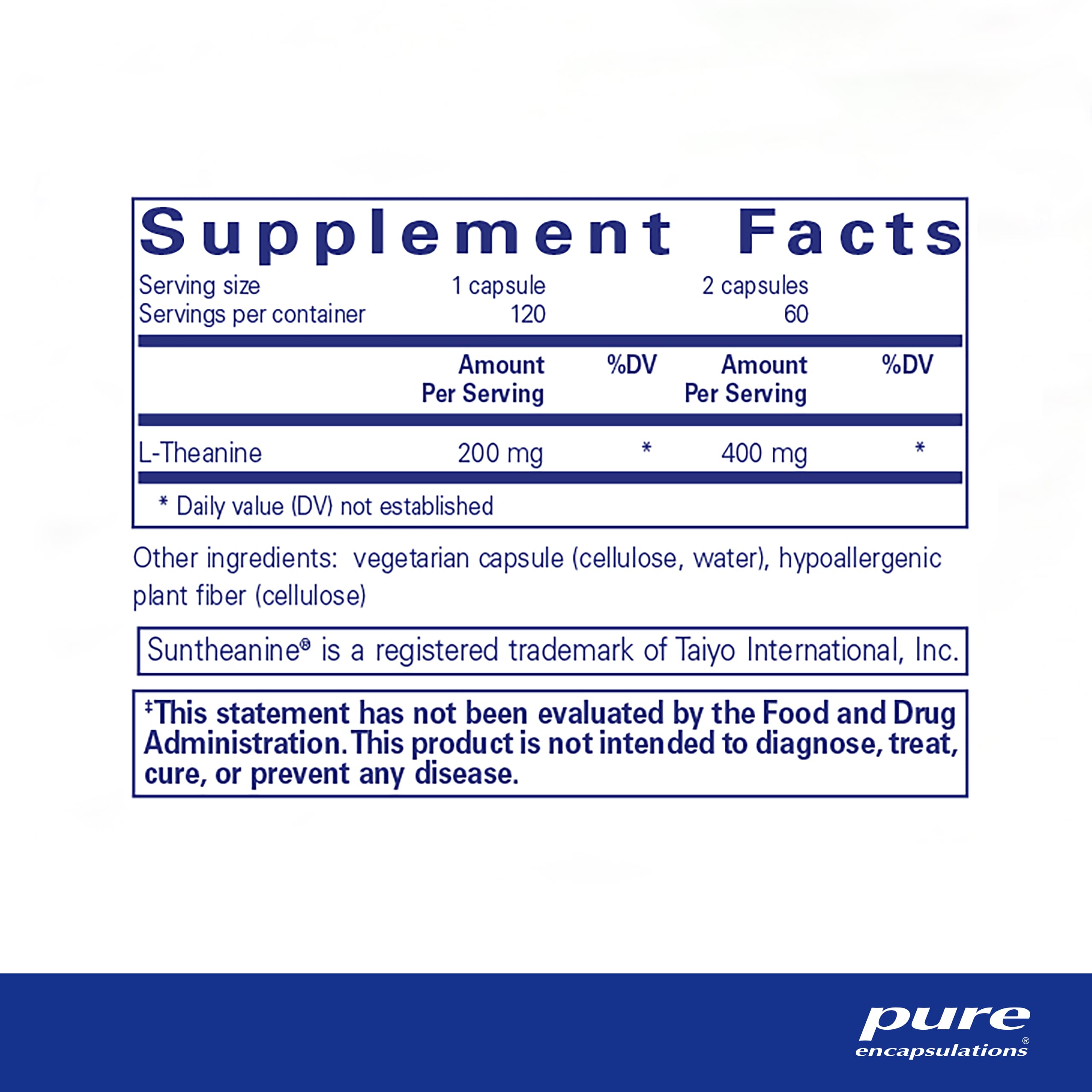 Foto 3 pulgar | Suplemento De Aminoácidos Pure Encapsulations L-teanina 120 Cápsulas - Venta Internacional.