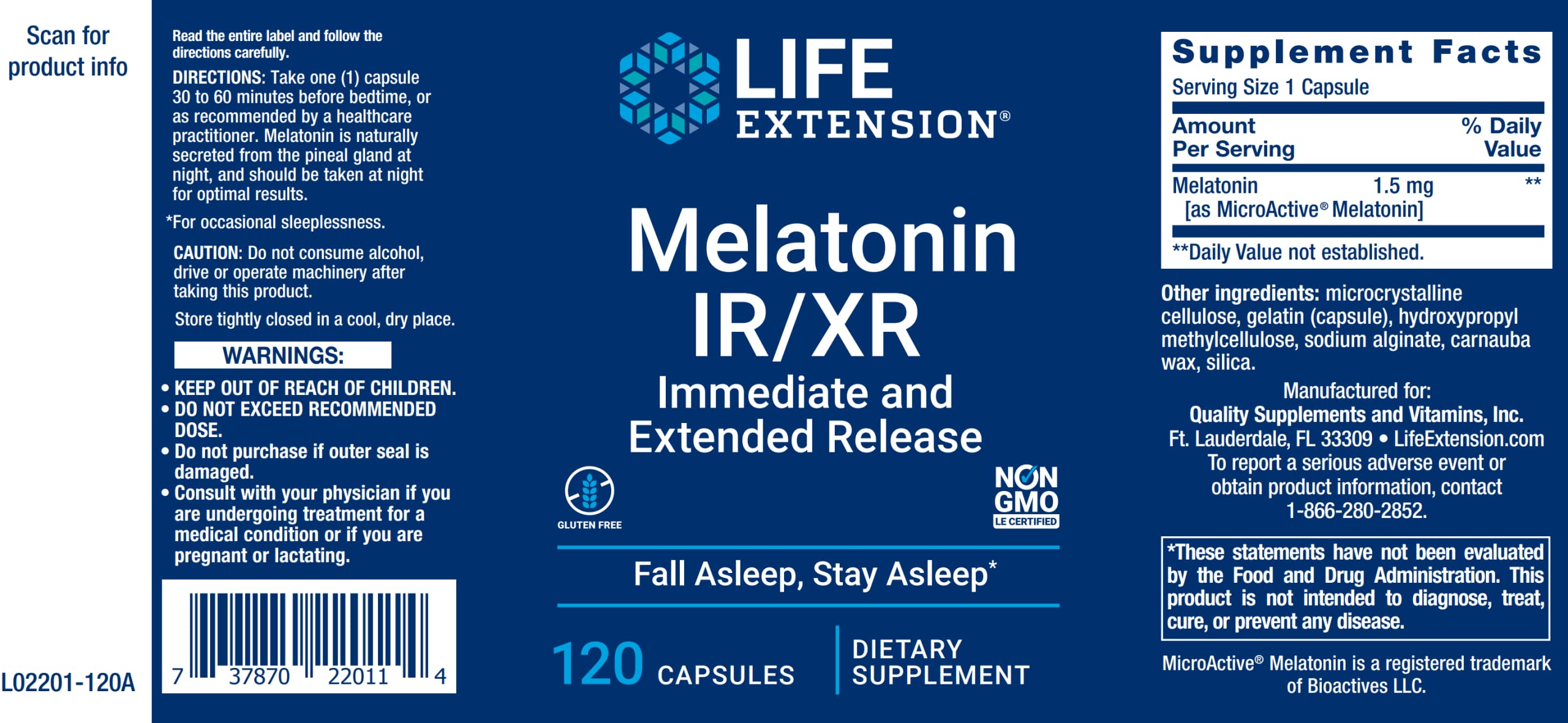 Foto 6 pulgar | Suplemento Life Extension Melatonina Ir/xr 120 Cápsulas X2 - Venta Internacional.