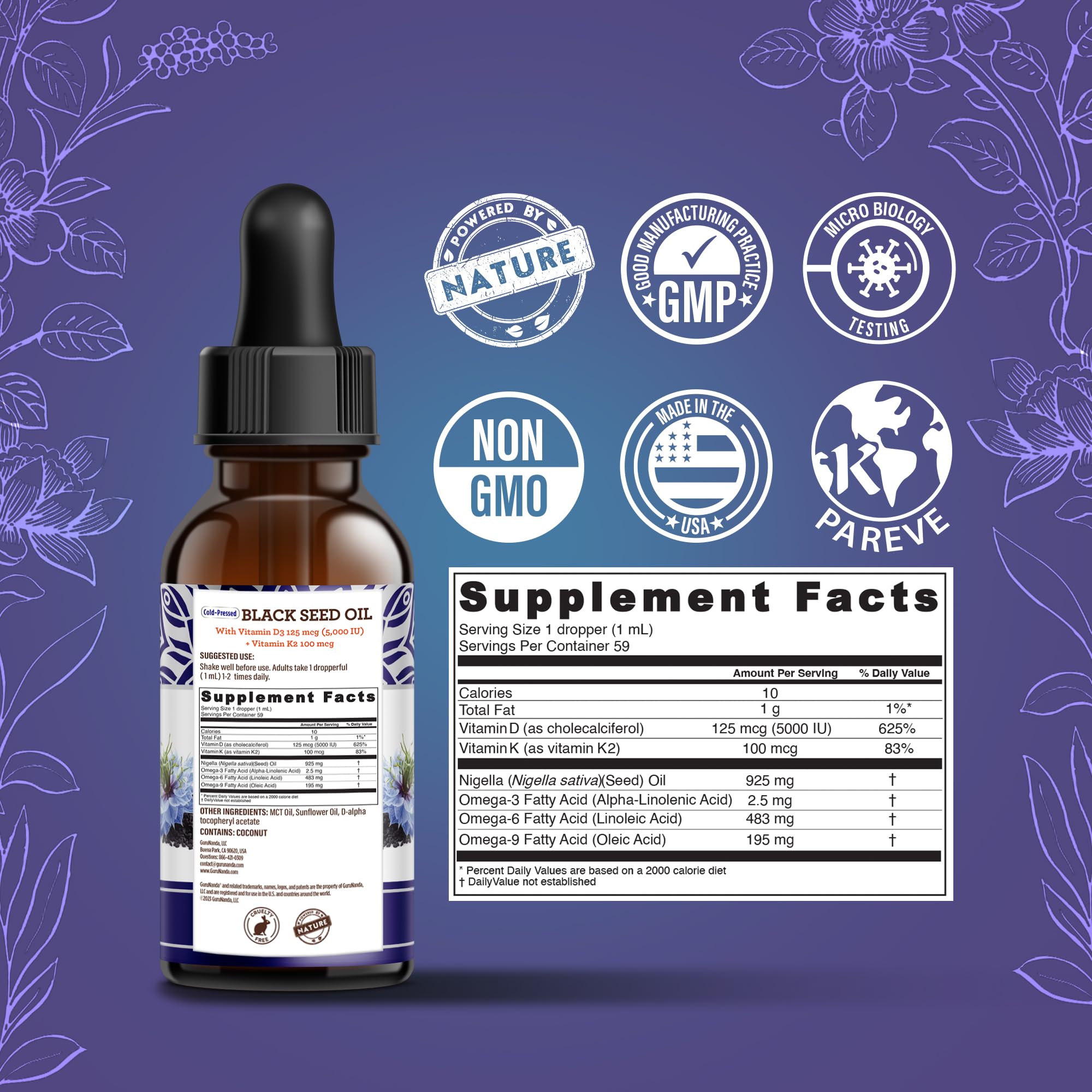 Foto 5 pulgar | Aceite de Semilla Negra Gurunanda Nigella Sativa 59 ml - Venta Internacional