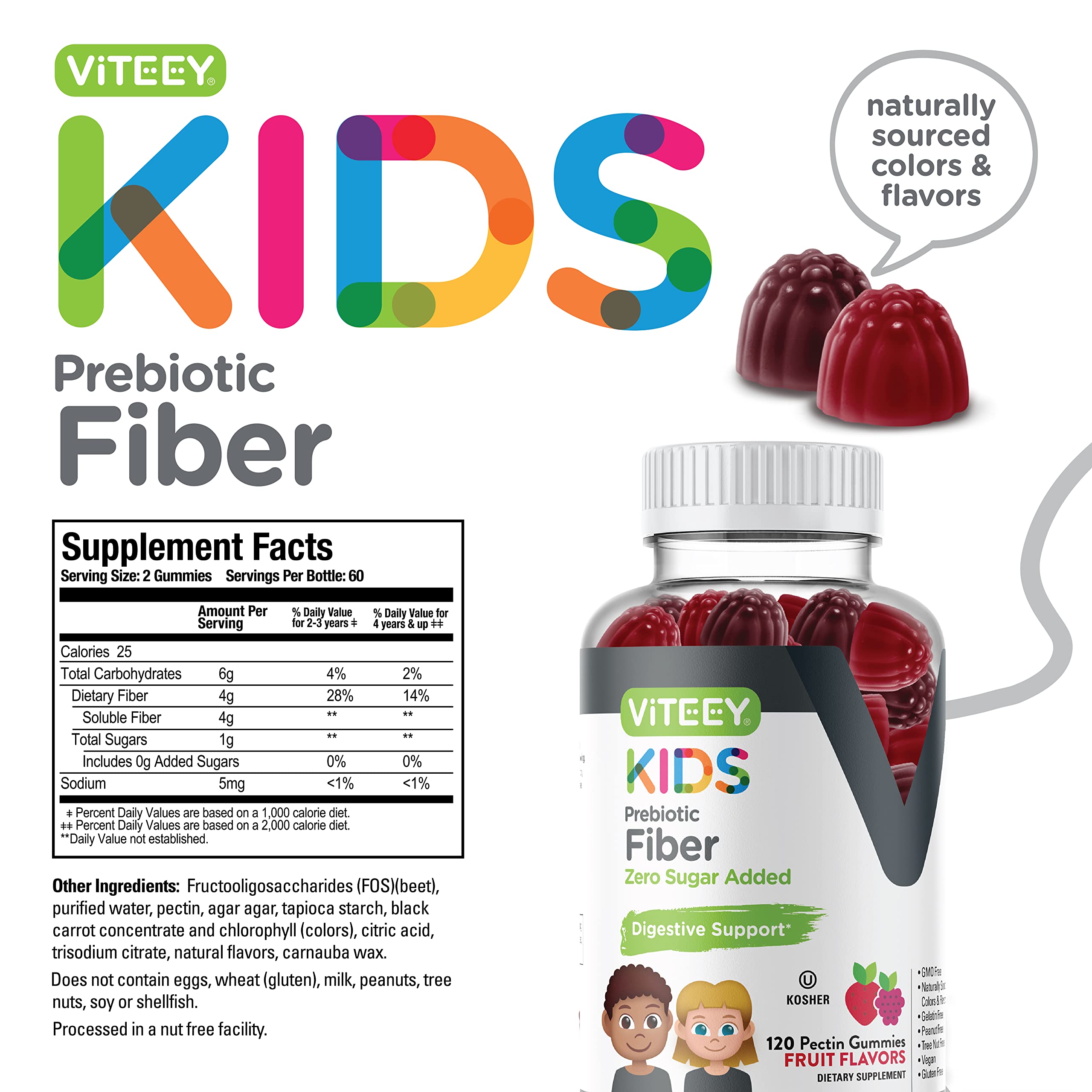Foto 5 pulgar | Gomitas De Fibra Prebiótica Viteey Para Niños, 4 G [sin Azúcar Añadido] - Venta Internacional.