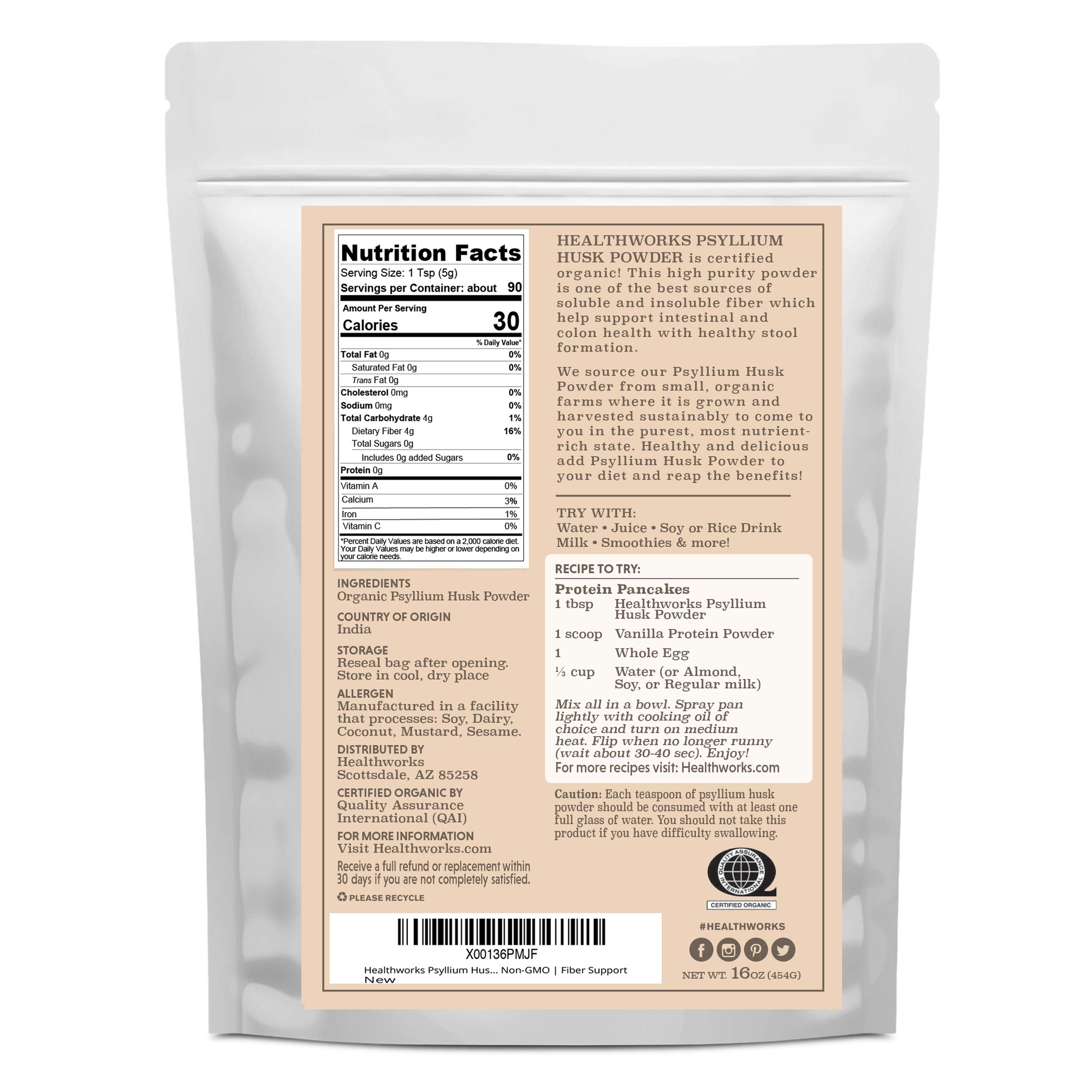 Foto 3 pulgar | Cáscara De Psyllium En Polvo Healthworks Raw Organic, 500 Ml - Venta Internacional.