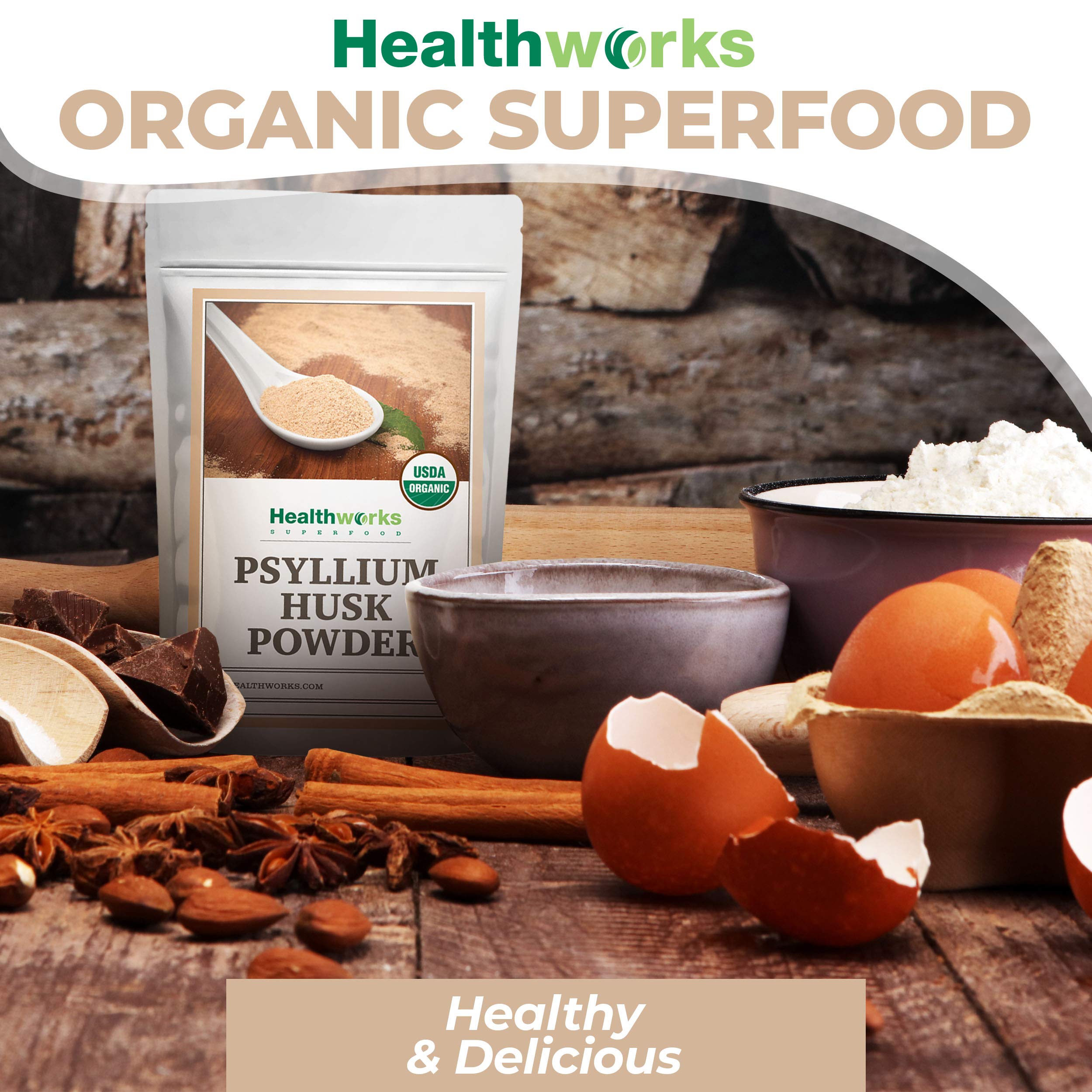 Foto 8 pulgar | Cáscara De Psyllium En Polvo Healthworks Raw Organic, 500 Ml - Venta Internacional.