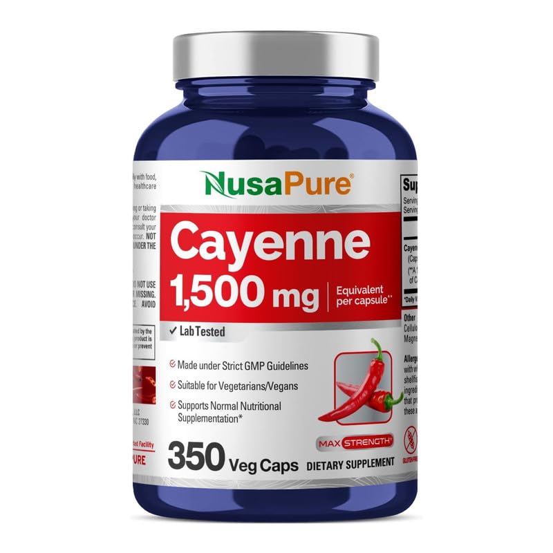 Foto 2 pulgar | Suplemento De Pimienta De Cayena Nusapure 1500 Mg 350 Cápsulas Vegetarianas - Venta Internacional.