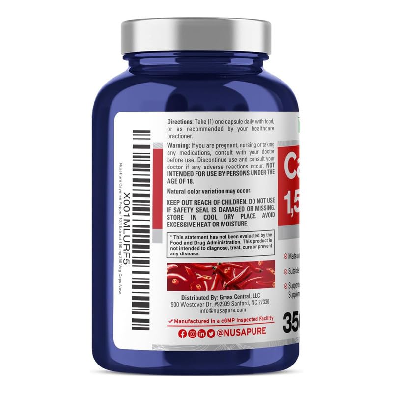 Foto 2 | Suplemento De Pimienta De Cayena Nusapure 1500 Mg 350 Cápsulas Vegetarianas - Venta Internacional.