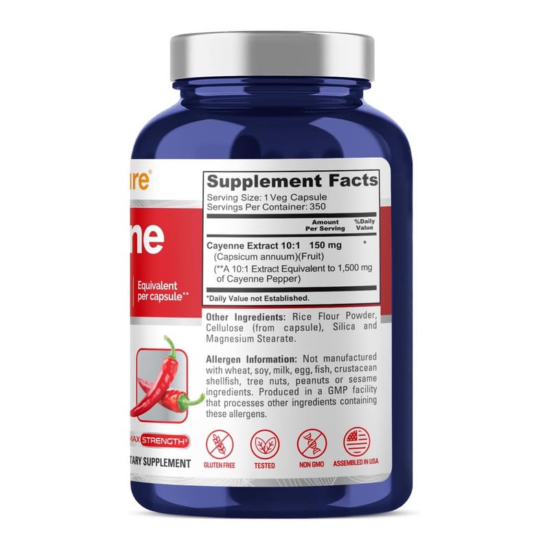 Foto 4 pulgar | Suplemento De Pimienta De Cayena Nusapure 1500 Mg 350 Cápsulas Vegetarianas - Venta Internacional.