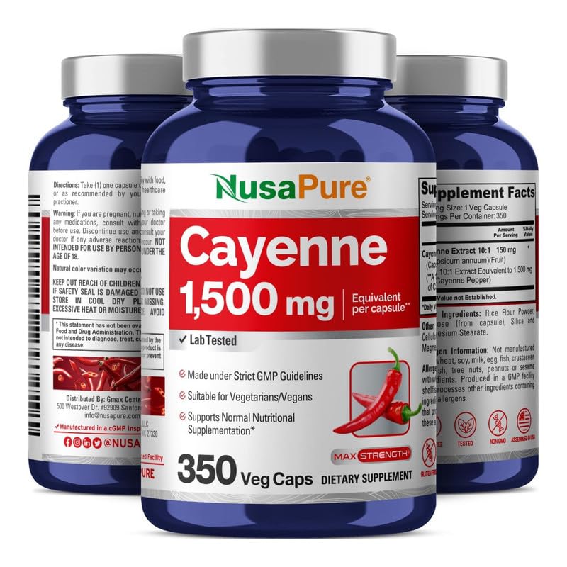 Foto 4 | Suplemento De Pimienta De Cayena Nusapure 1500 Mg 350 Cápsulas Vegetarianas - Venta Internacional.