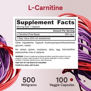 Foto 6 | Suplemento De L-carnitina De Jarrow Formulas, 500 Mg, 100 Cápsulas Vegetarianas - Venta Internacional.