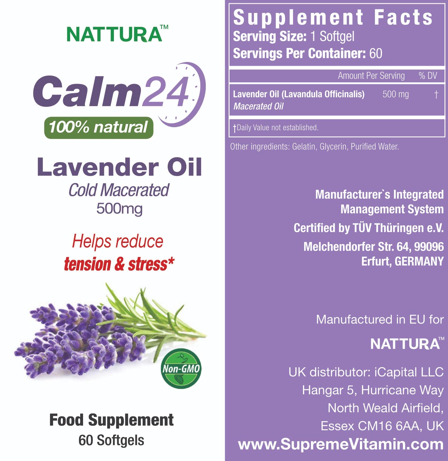 Foto 4 pulgar | Suplemento Nattura Calm Aid Aceite De Lavanda 500 Mg 60 Cápsulas Blandas - Venta Internacional.