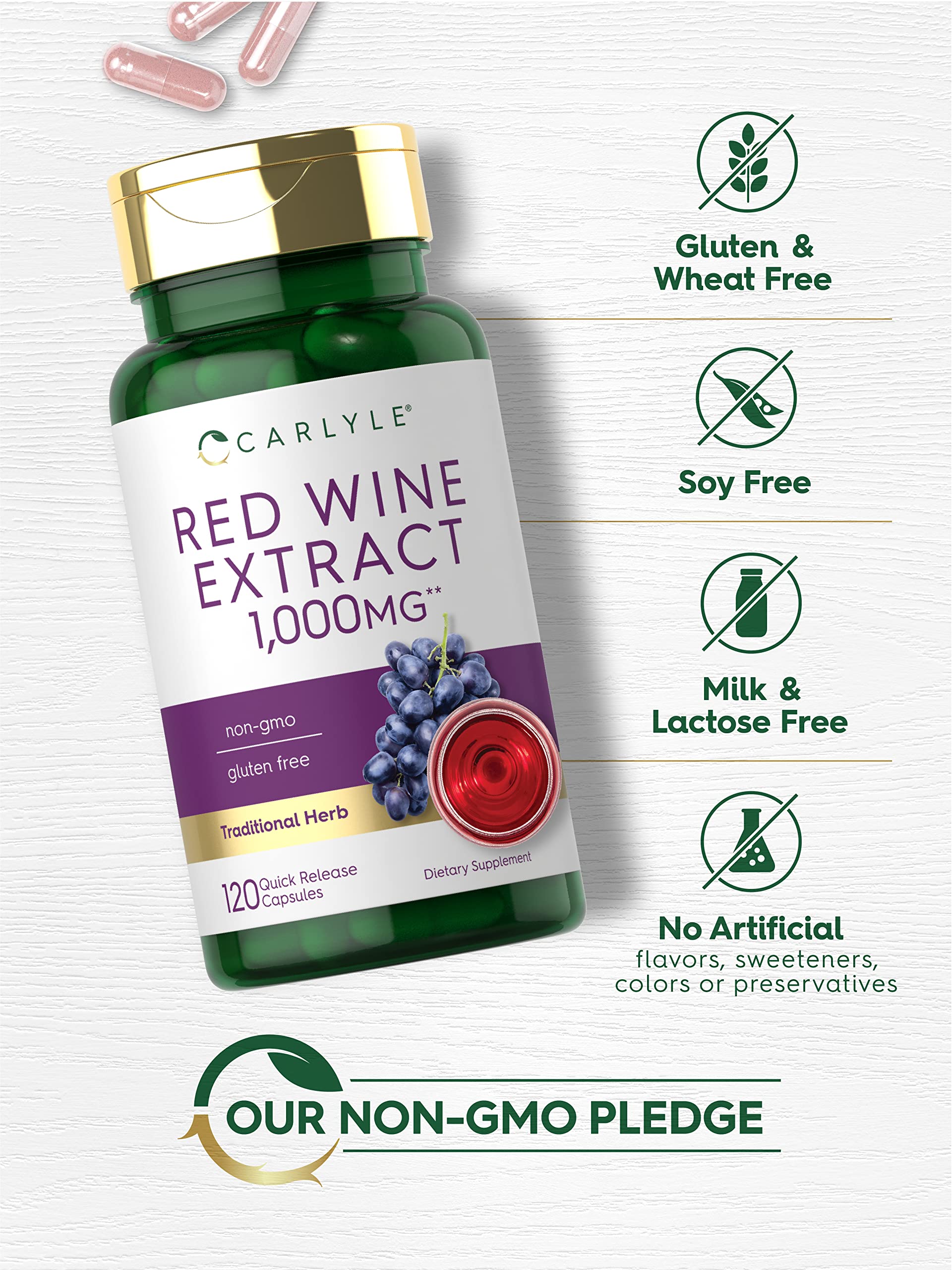 Foto 4 | Suplemento: Cápsulas De Extracto De Vino Tinto Carlyle, 1000 Mg, 120 Unidades - Venta Internacional.