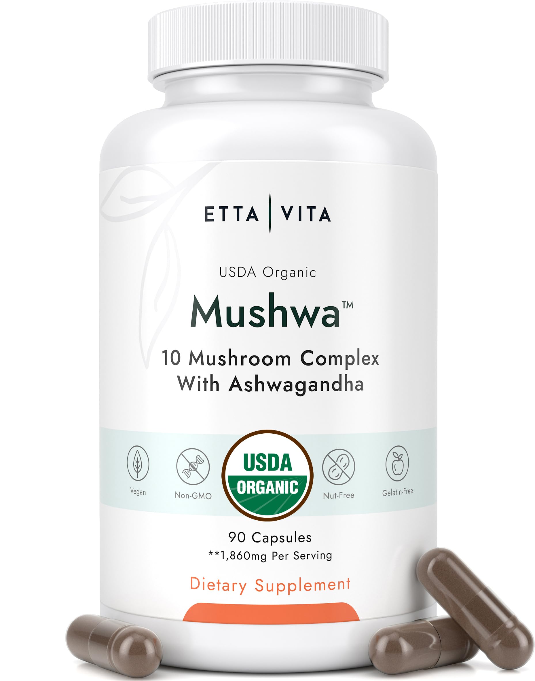 Foto 2 pulgar | Suplemento Etta Vita Organic Lions Mane Con Ashwagandha 18600 Mg - Venta Internacional.