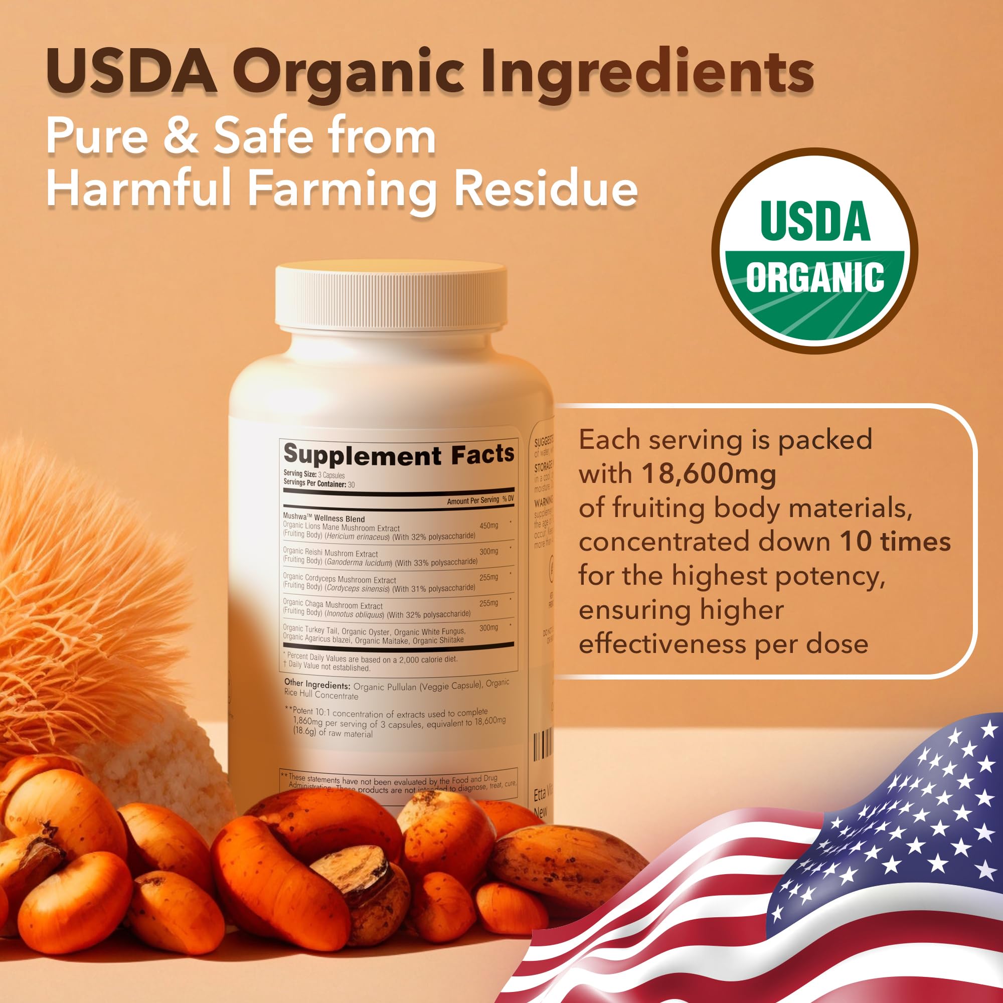 Foto 4 pulgar | Suplemento Etta Vita Organic Lions Mane Con Ashwagandha 18600 Mg - Venta Internacional.