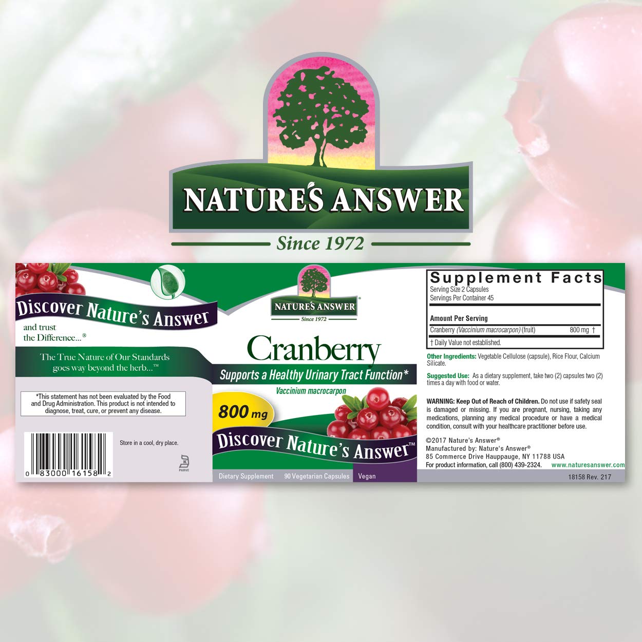 Foto 2 | Suplemento Nature's Answer Cranberry Fruit 90 Cápsulas X2 - Venta Internacional.