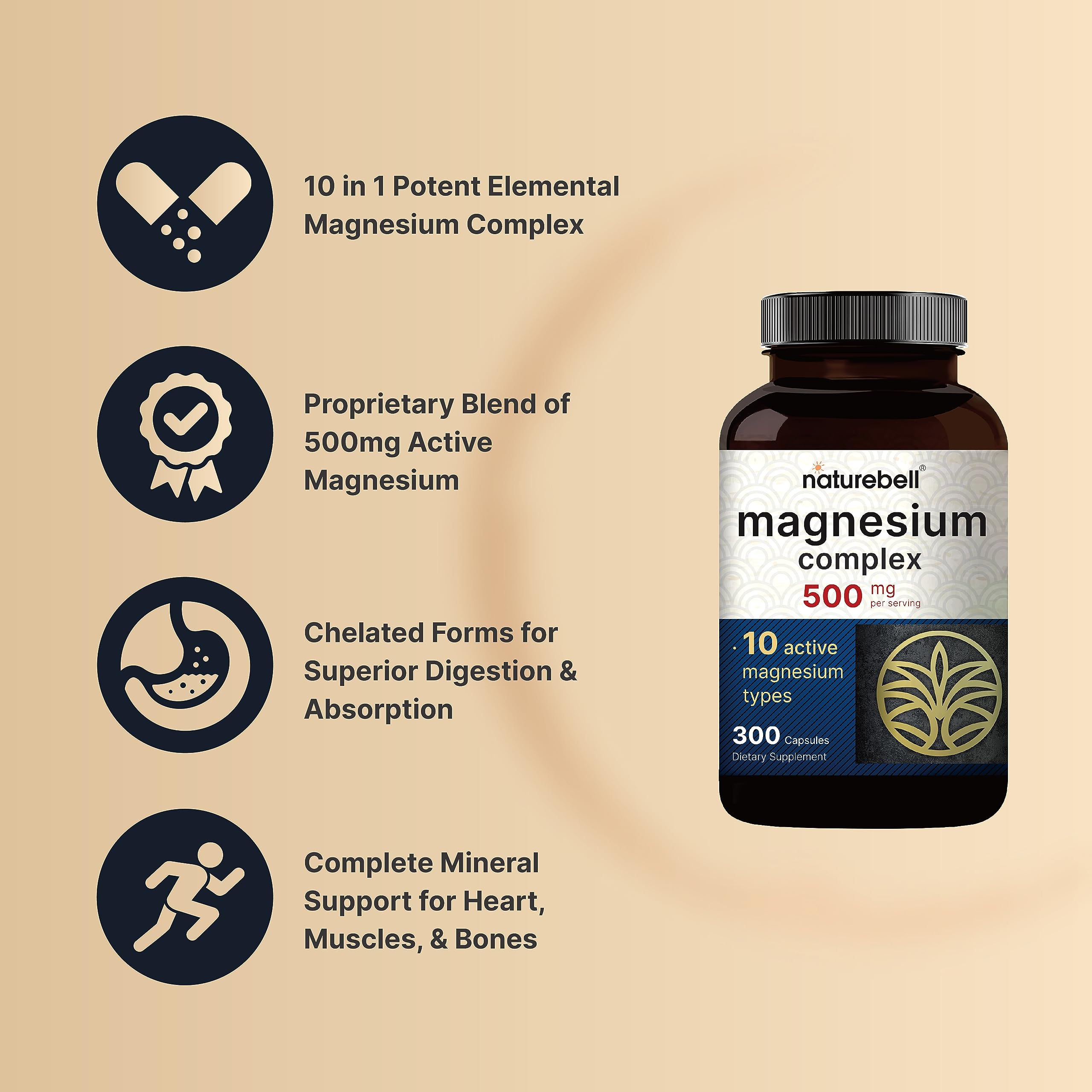 Foto 4 pulgar | Suplemento Naturebell Magnesium Complex 500 Mg 300 Cápsulas - Venta Internacional.