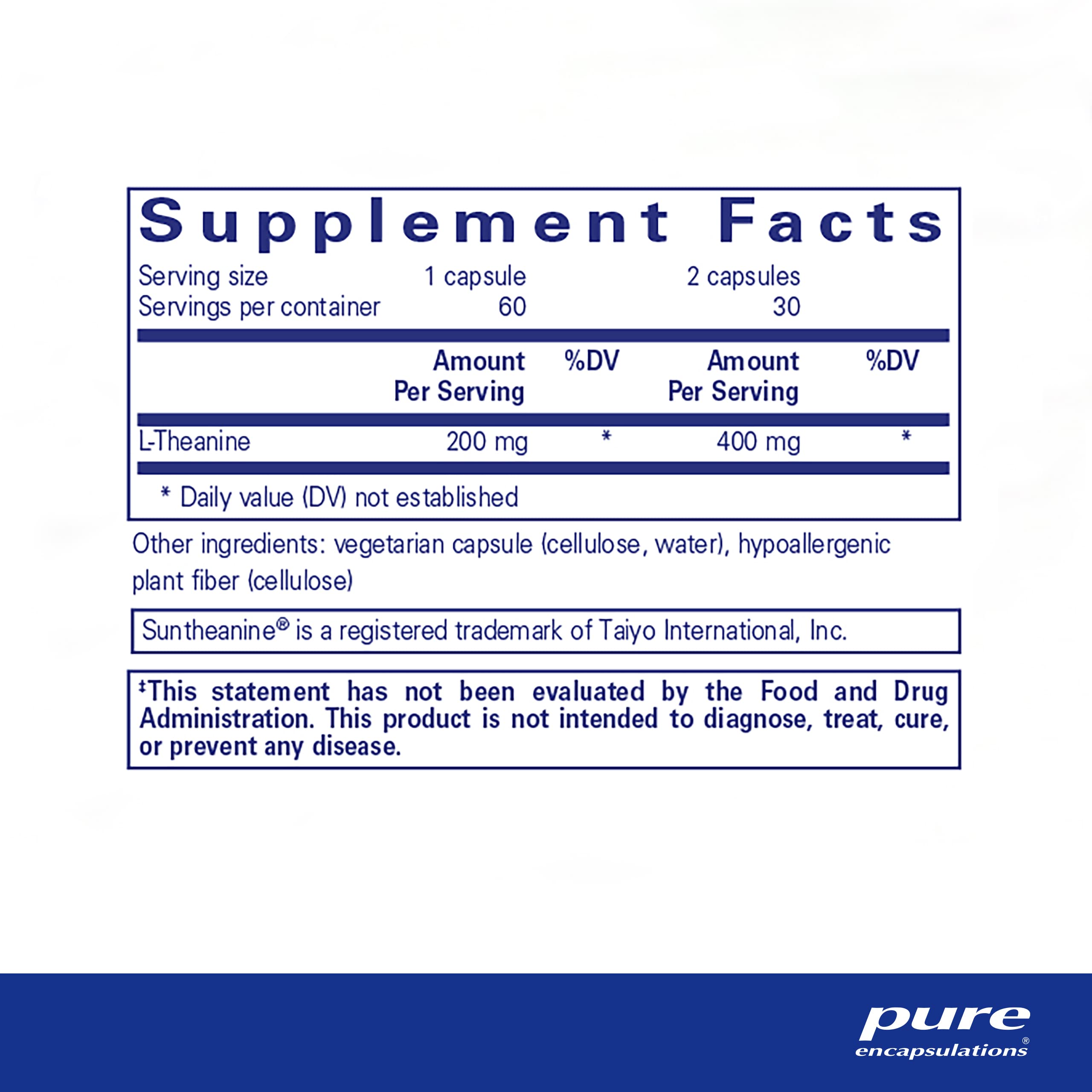 Foto 3 pulgar | Suplemento De Aminoácidos Pure Encapsulations L-teanina 60 Cápsulas - Venta Internacional.