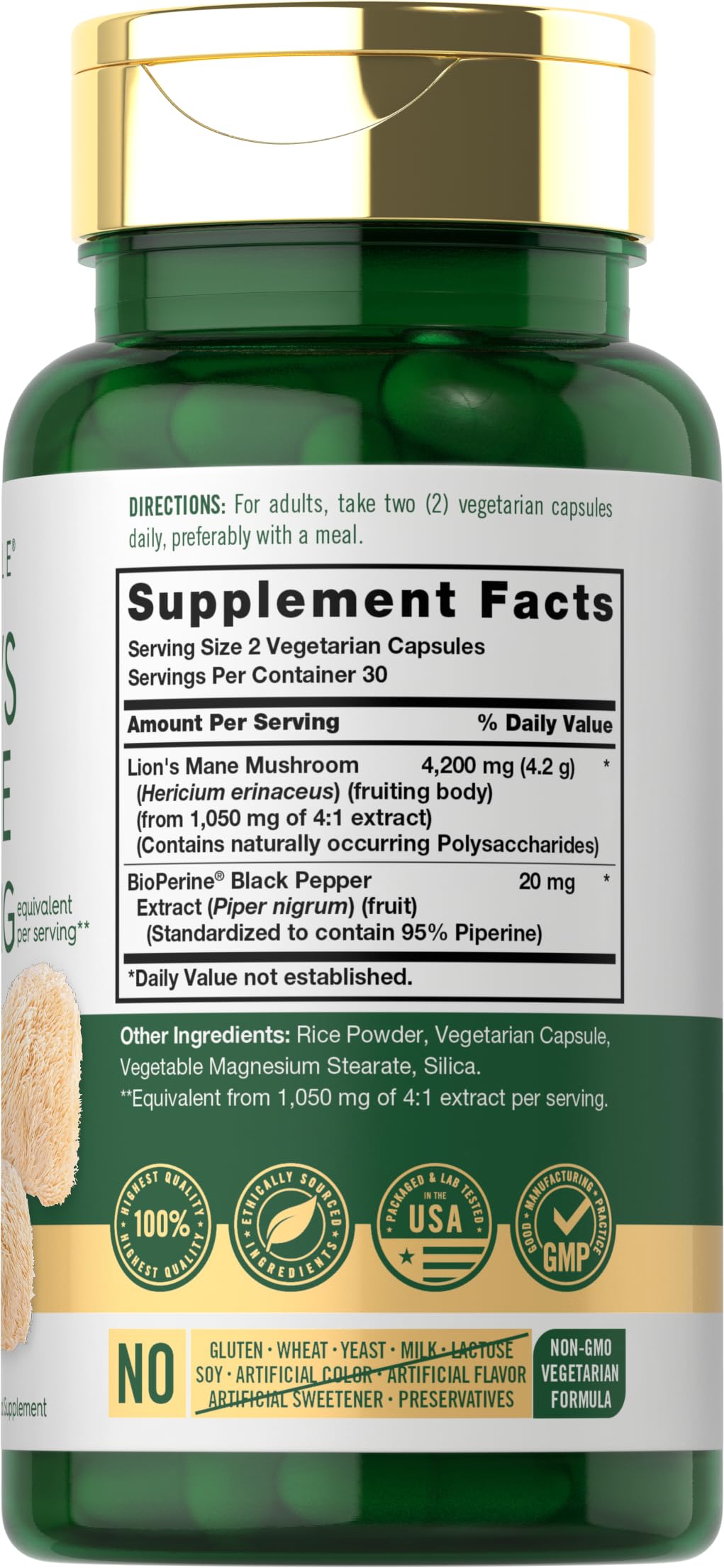 Foto 3 pulgar | Suplemento Carlyle Lions Mane, Cápsulas De 4200 Mg, 60 Unidades - Venta Internacional.