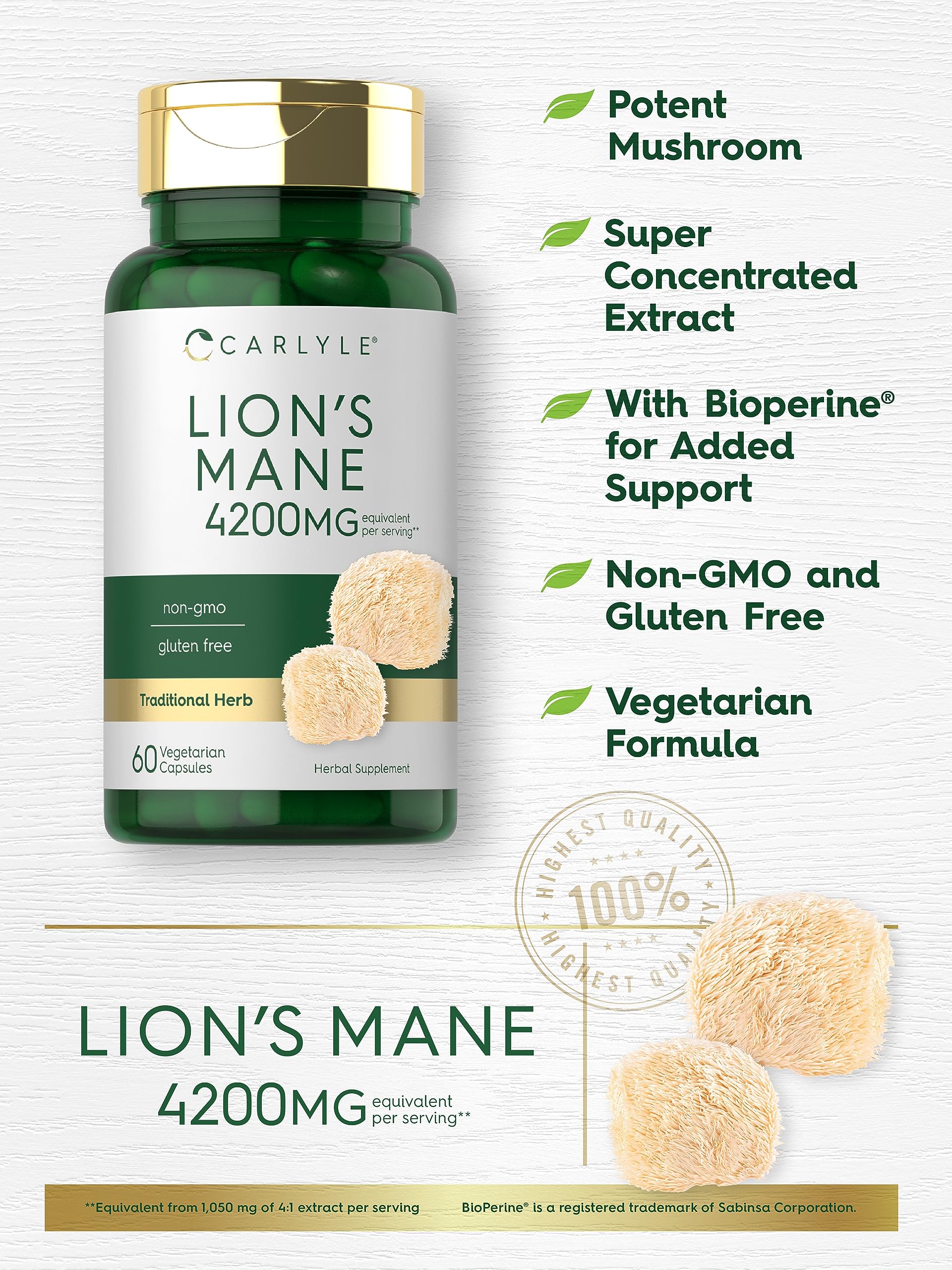 Foto 4 pulgar | Suplemento Carlyle Lions Mane, Cápsulas De 4200 Mg, 60 Unidades - Venta Internacional.