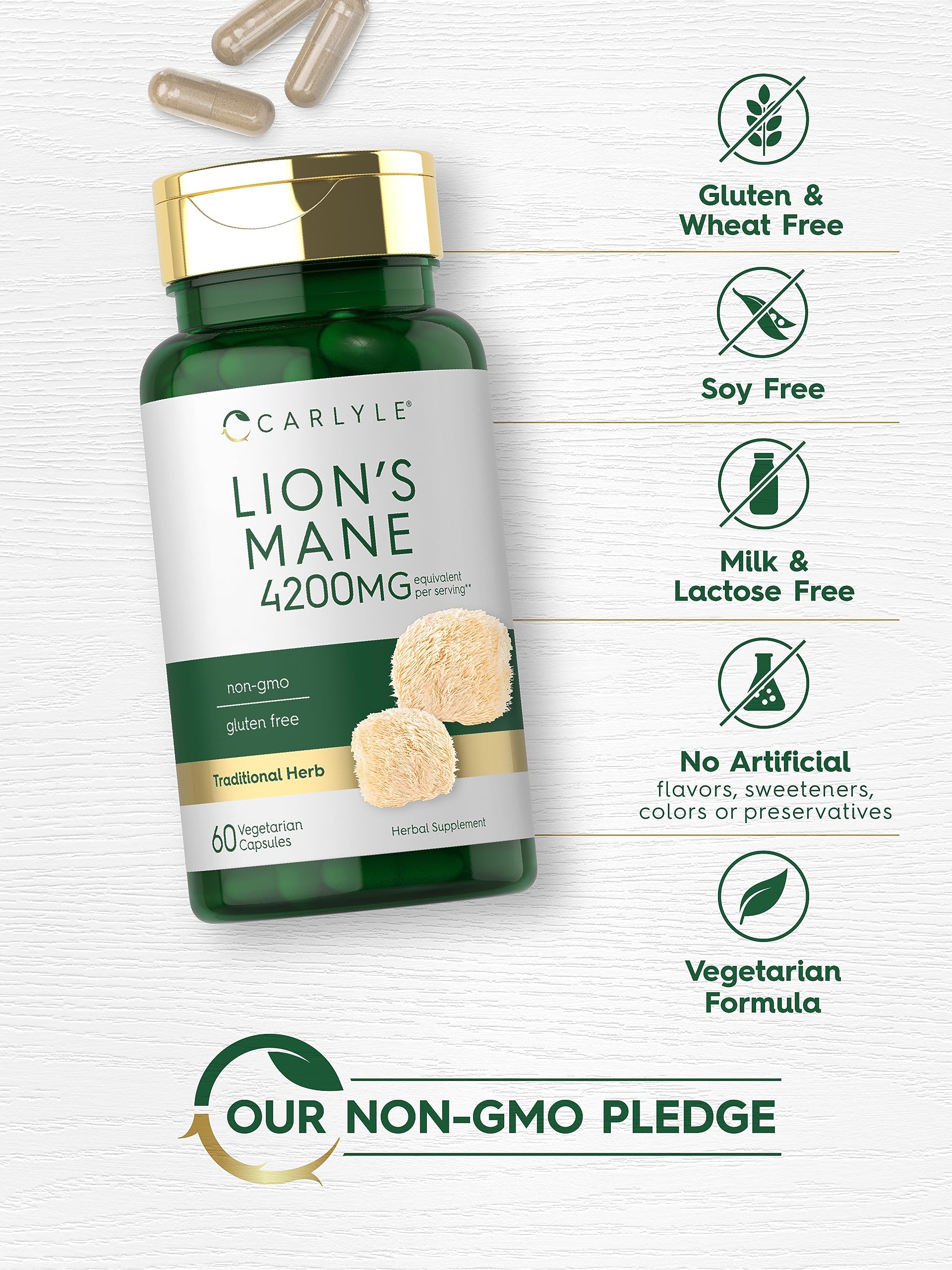 Foto 5 pulgar | Suplemento Carlyle Lions Mane, Cápsulas De 4200 Mg, 60 Unidades - Venta Internacional.