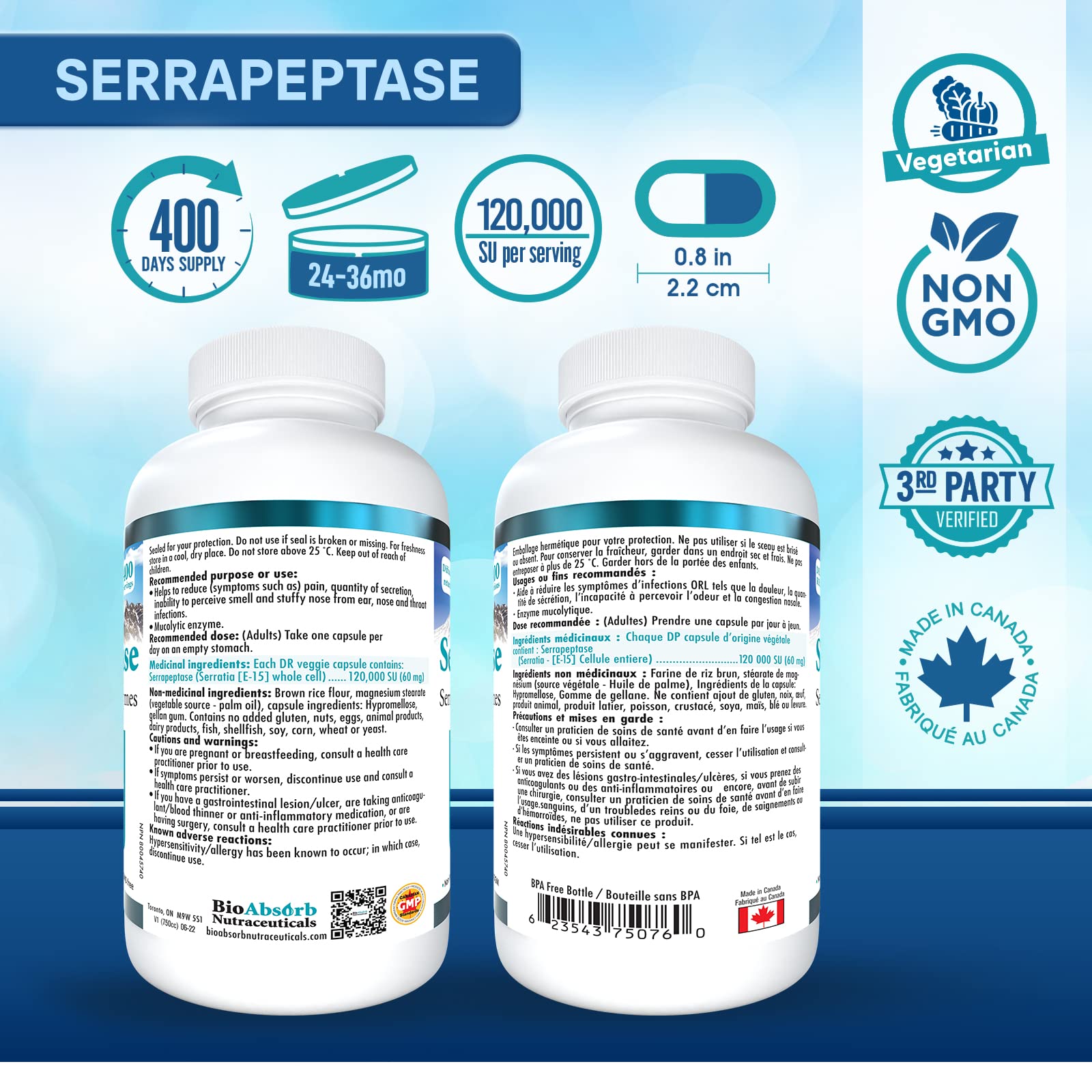 Foto 3 pulgar | Suplemento Bio Absorb De La Enzima Serrapeptasa 120000 Spu Durante 400 Días - Venta Internacional.