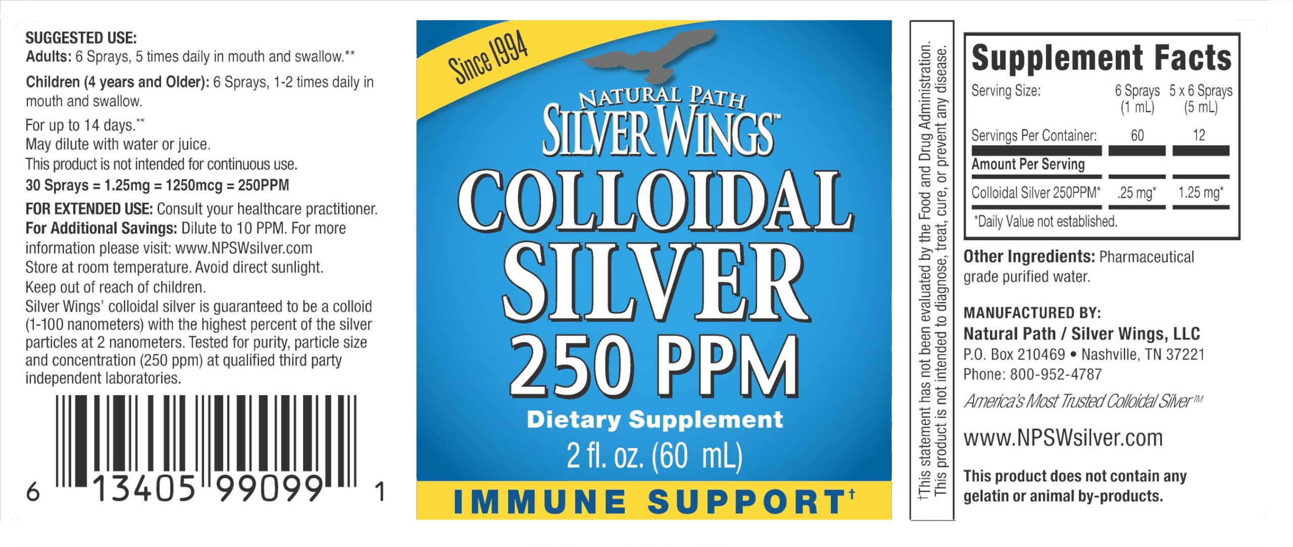 Foto 8 pulgar | Suplemento De Plata Coloidal Natural Path Silver Wings, 250 Ppm - Venta Internacional.