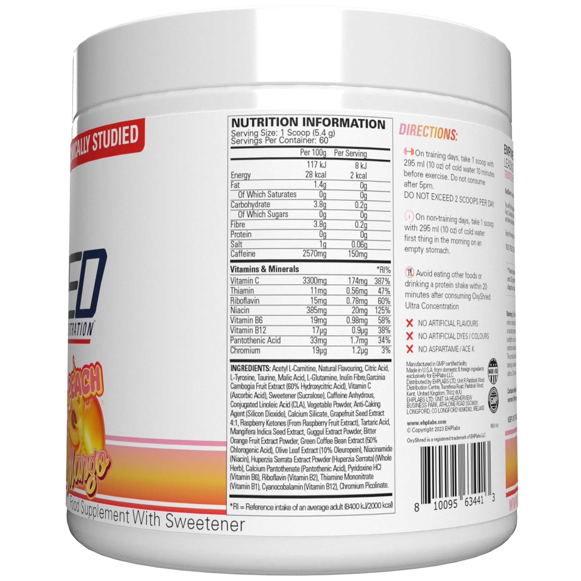 Foto 8 pulgar | Polvo Para Antes Del Entrenamiento Ehp Labs Oxyshred Peach Mango 60 Porciones - Venta Internacional.