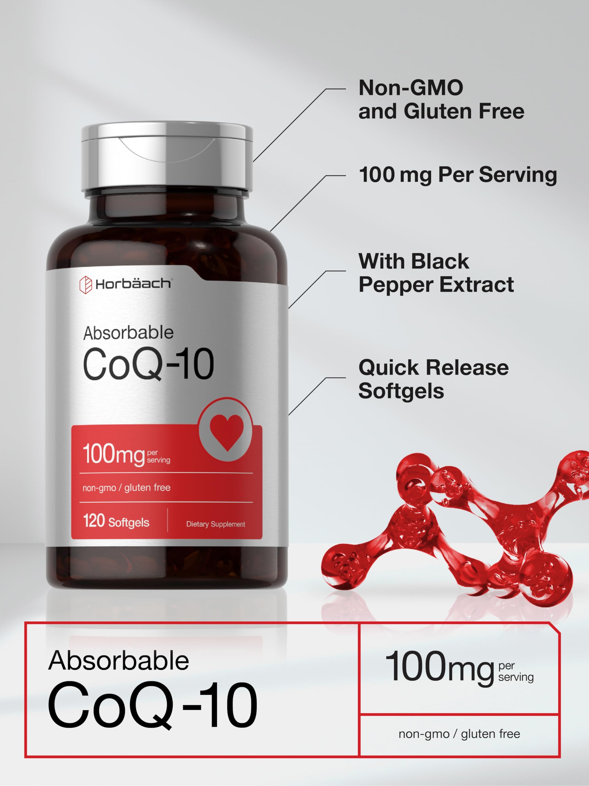 Foto 5 pulgar | Suplemento Horbäach Coq10, 100 Mg, Cápsulas Blandas, 120 Unidades - Venta Internacional.