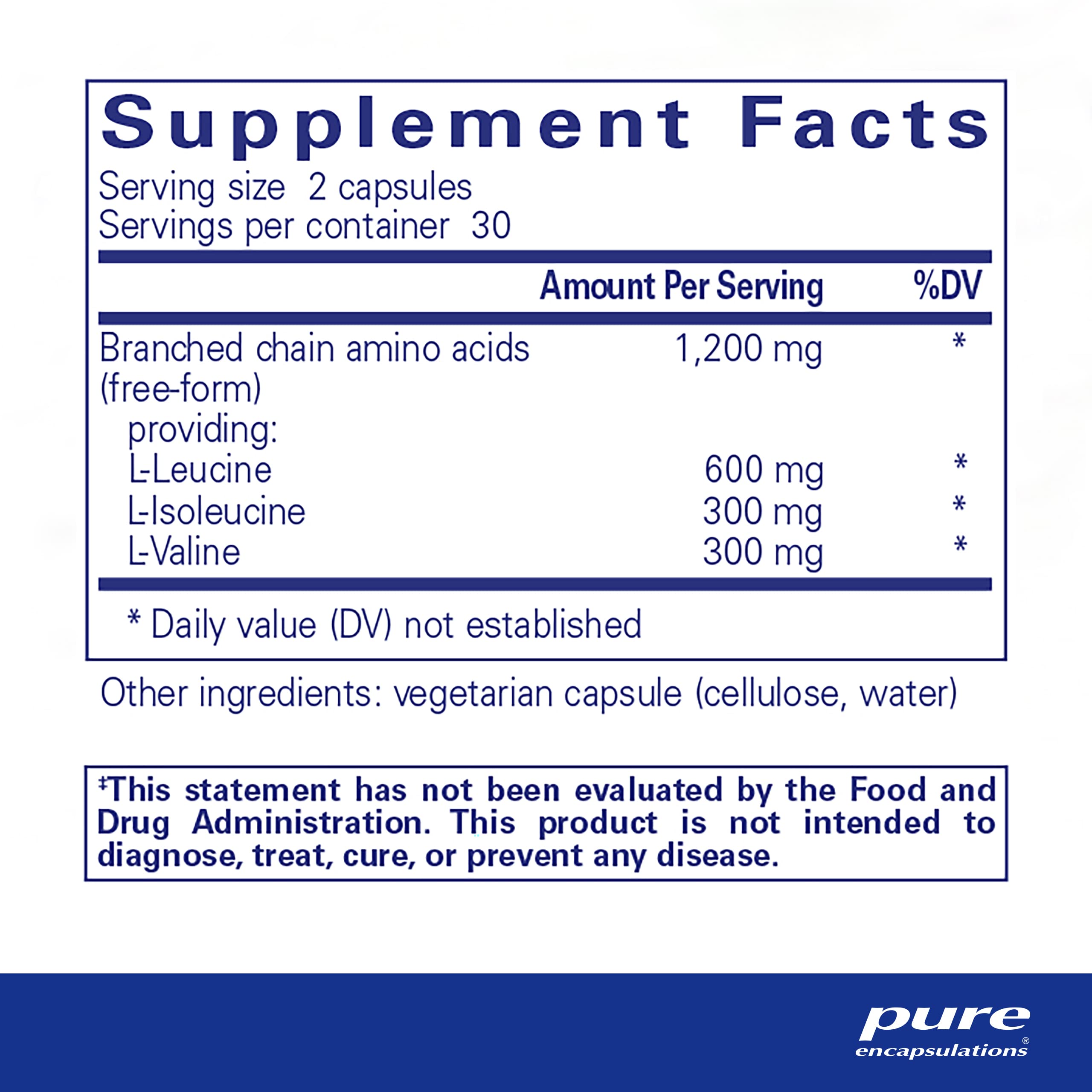 Foto 3 pulgar | Cápsulas De Bcaa Supplement Pure Encapsulations 60 Cápsulas - Venta Internacional.