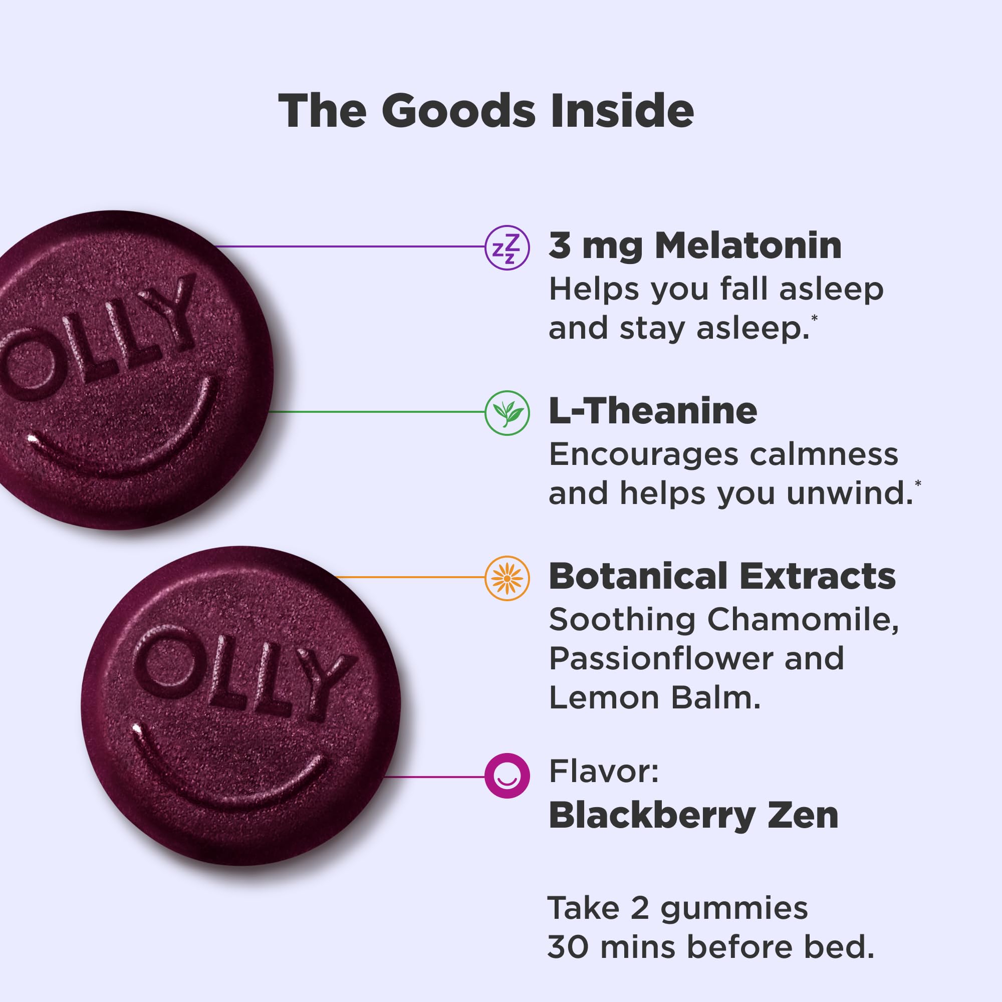 Foto 3 pulgar | Sleep Gummy Olly, 3 Mg De Melatonina Con L-teanina, 30 Días, 60 Unidades - Venta Internacional.