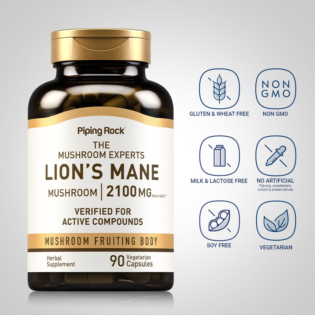 Foto 4 pulgar | Cápsulas De Suplemento Piping Rock Lions Mane, 2100 Mg, 90 Unidades - Venta Internacional.
