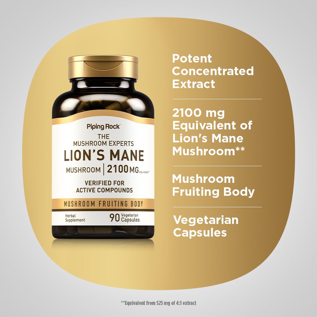 Foto 4 | Cápsulas De Suplemento Piping Rock Lions Mane, 2100 Mg, 90 Unidades - Venta Internacional.