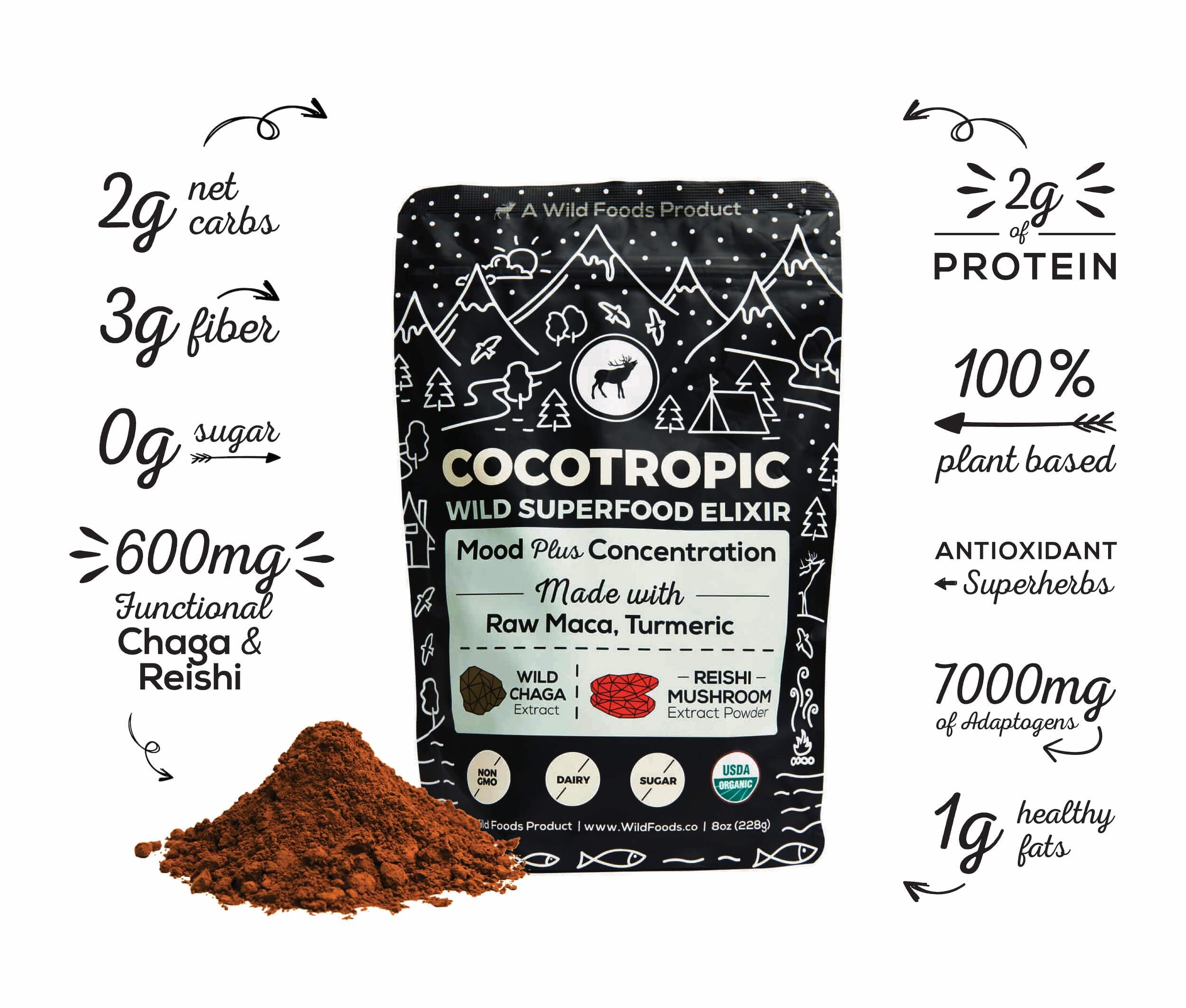 Foto 5 pulgar | Mezcla Orgánica De Cacao, Hongos Y Chocolate, Superalimento, 250 Ml, Wild Foods - Venta Internacional.