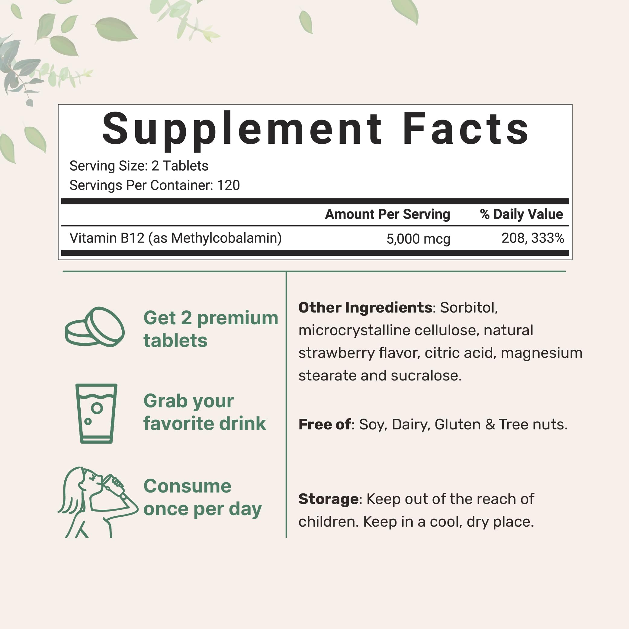 Foto 3 pulgar | Suplemento De Vitamina B12, Microingredientes, 5000 Mcg, 240 Tabletas - Venta Internacional.