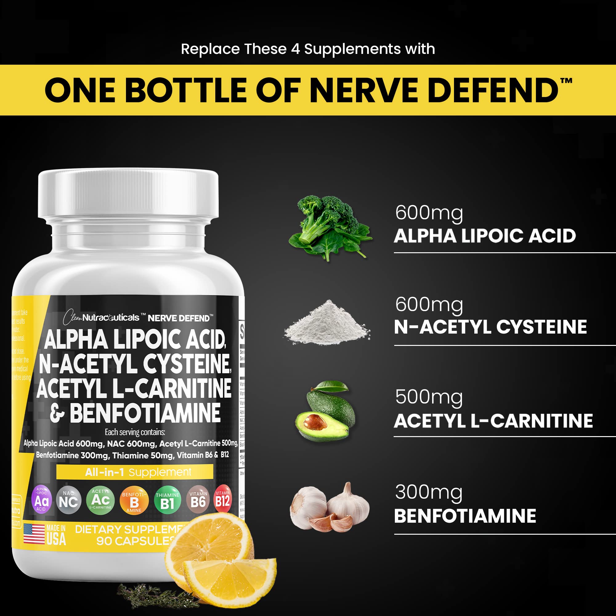 Foto 5 pulgar | Supplement Clean Nutraceuticals Nerve Support 90 Cápsulas - Venta Internacional.