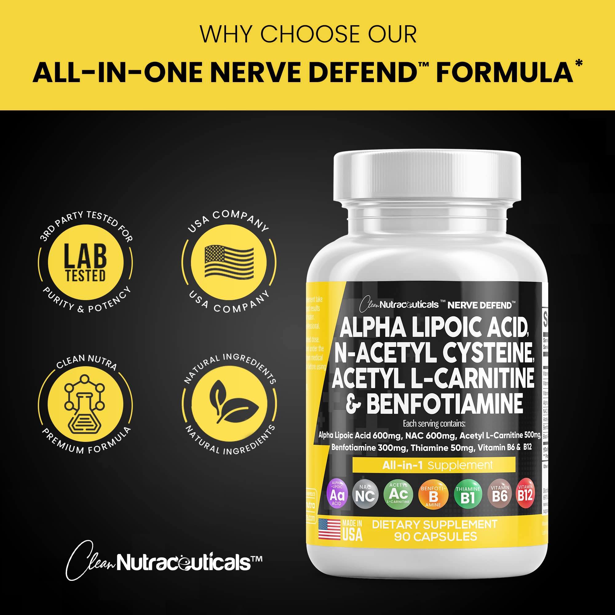 Foto 7 pulgar | Supplement Clean Nutraceuticals Nerve Support 90 Cápsulas - Venta Internacional.