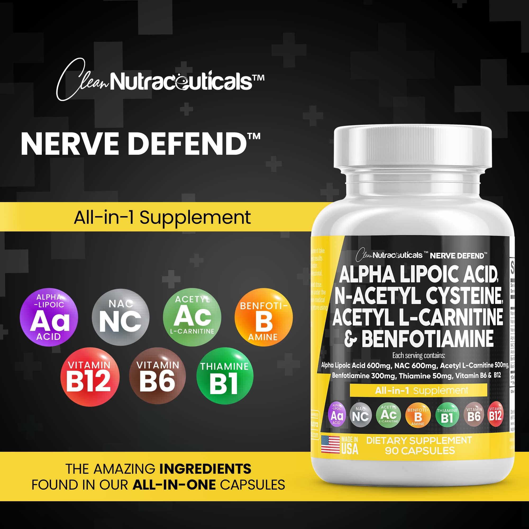 Foto 8 pulgar | Supplement Clean Nutraceuticals Nerve Support 90 Cápsulas - Venta Internacional.