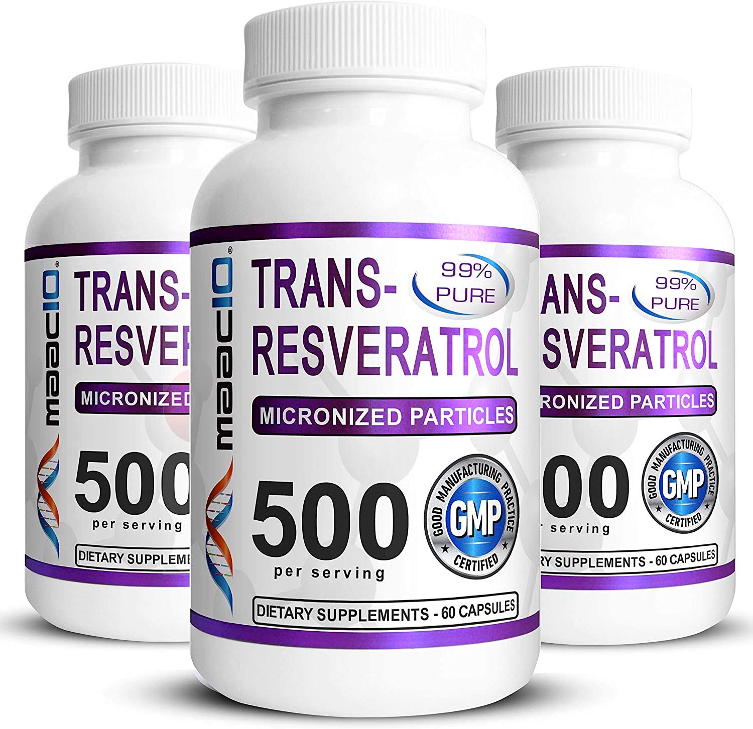 Foto 2 pulgar | Suplemento M Maac10 Trans Resveratrol 500 Mg (3 X 180 Cápsulas) - Venta Internacional.