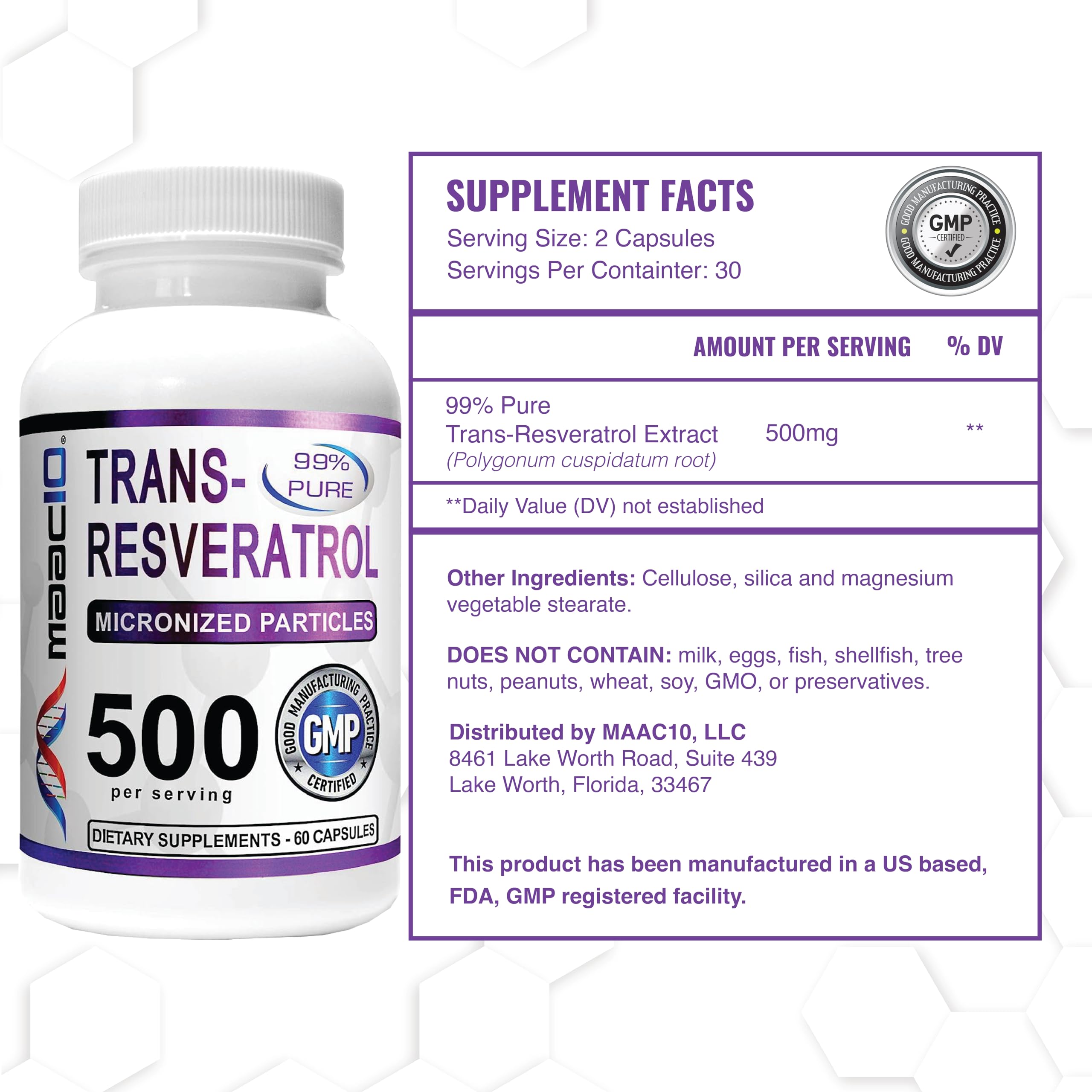 Foto 5 pulgar | Suplemento M Maac10 Trans Resveratrol 500 Mg (3 X 180 Cápsulas) - Venta Internacional.