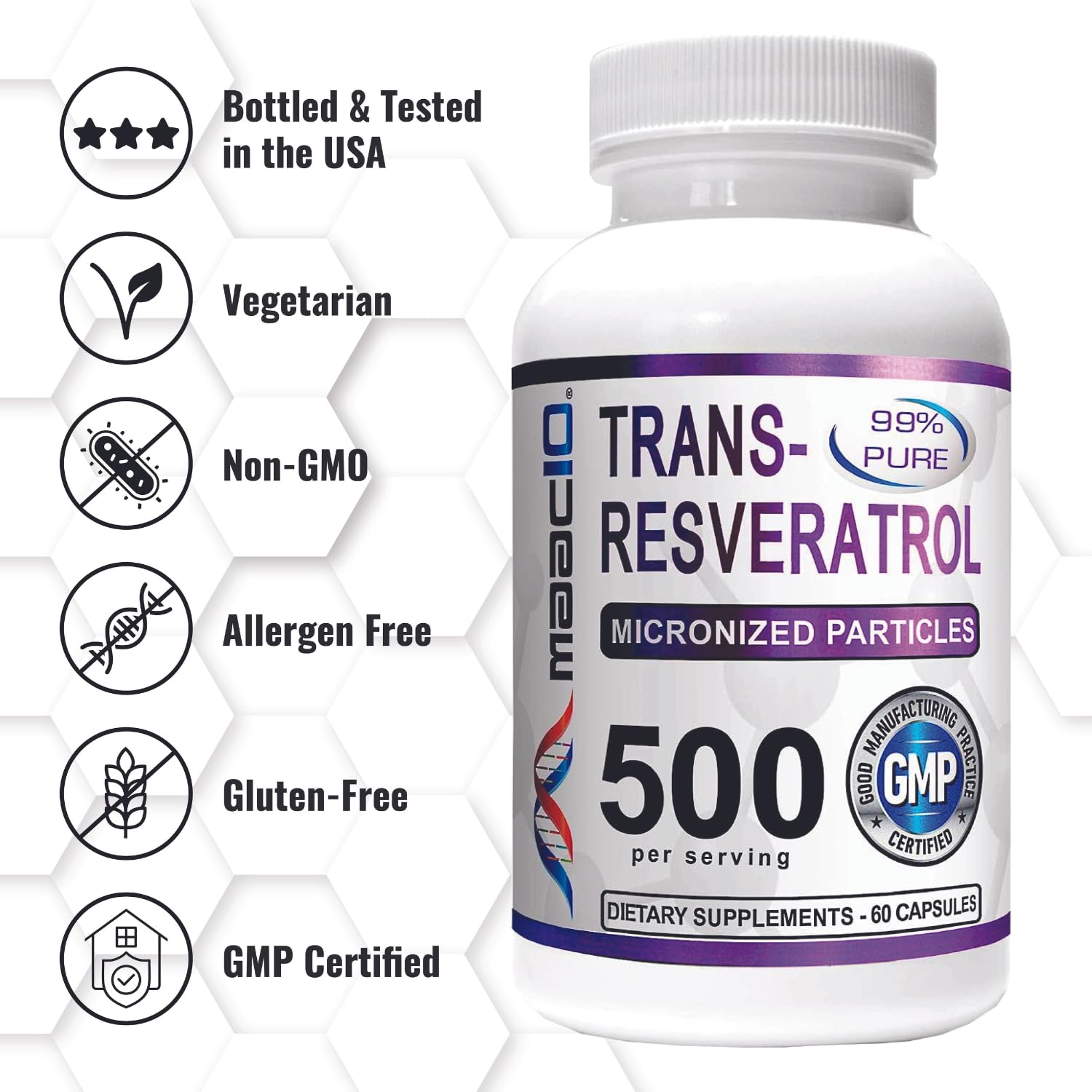 Foto 6 pulgar | Suplemento M Maac10 Trans Resveratrol 500 Mg (3 X 180 Cápsulas) - Venta Internacional.