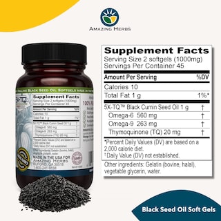 Foto 2 | Suplemento De Aceite De Semilla Negra Amazing Herbs 90 Cápsulas 500 Mg - Venta Internacional.