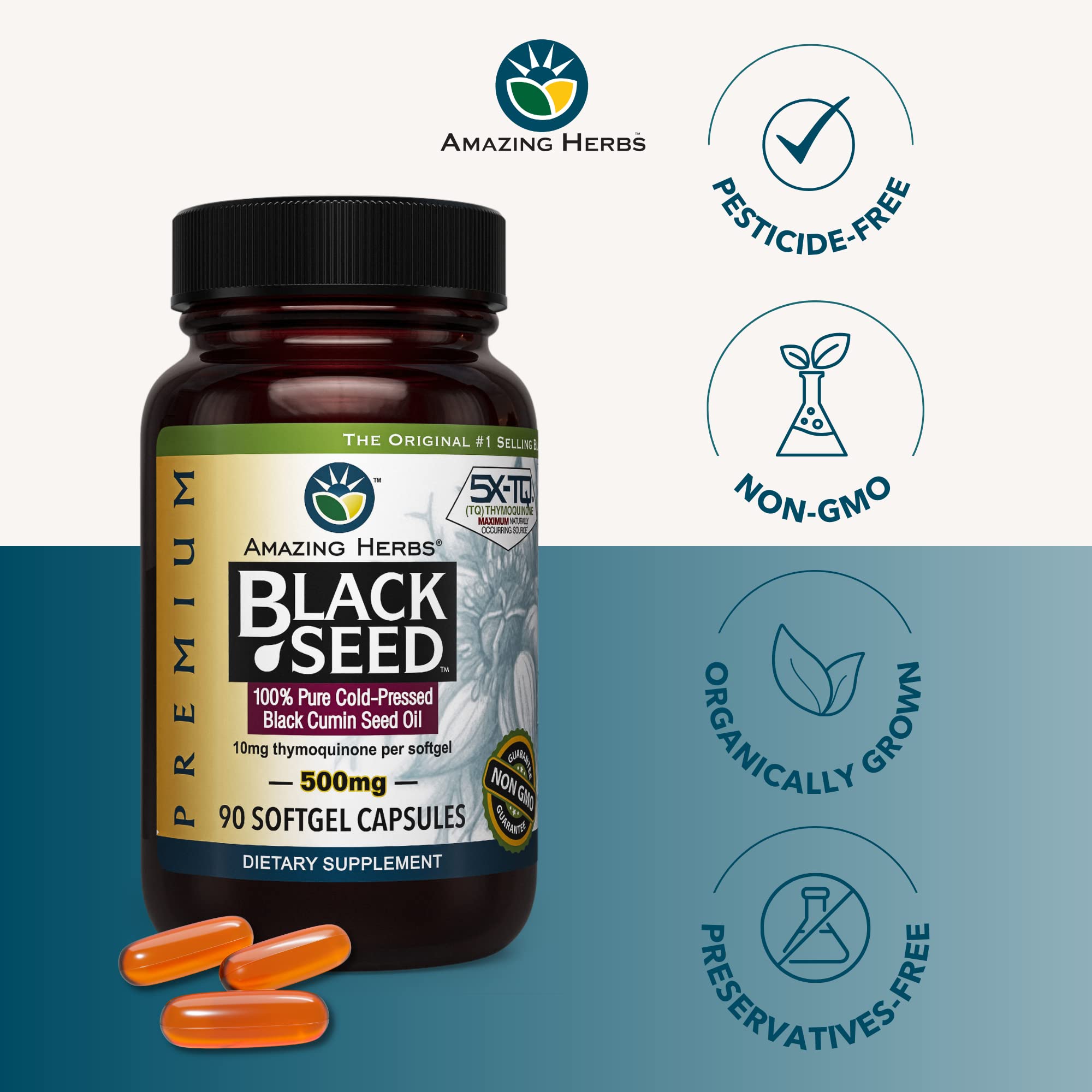 Foto 4 pulgar | Suplemento De Aceite De Semilla Negra Amazing Herbs 90 Cápsulas 500 Mg - Venta Internacional.