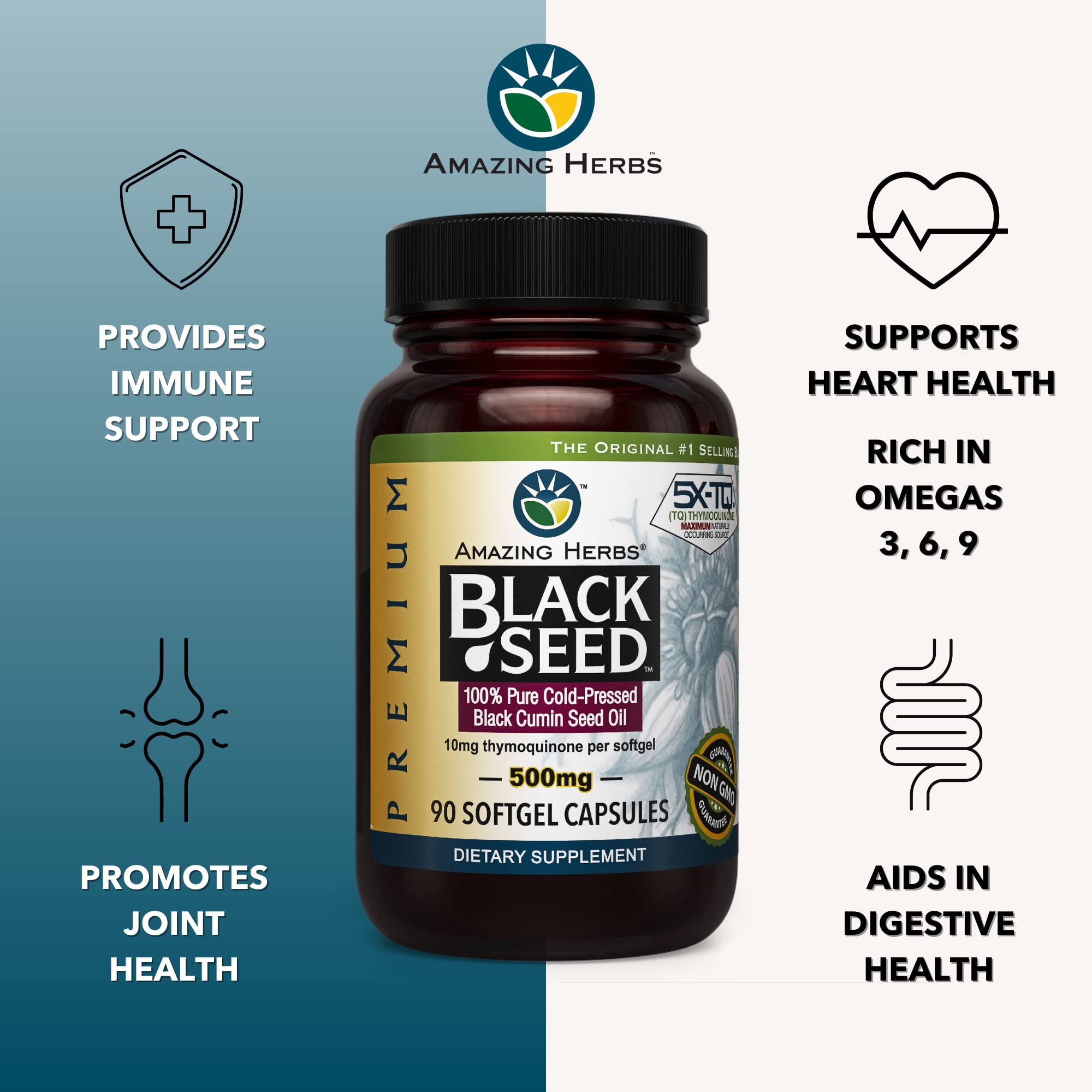 Foto 6 pulgar | Suplemento De Aceite De Semilla Negra Amazing Herbs 90 Cápsulas 500 Mg - Venta Internacional.