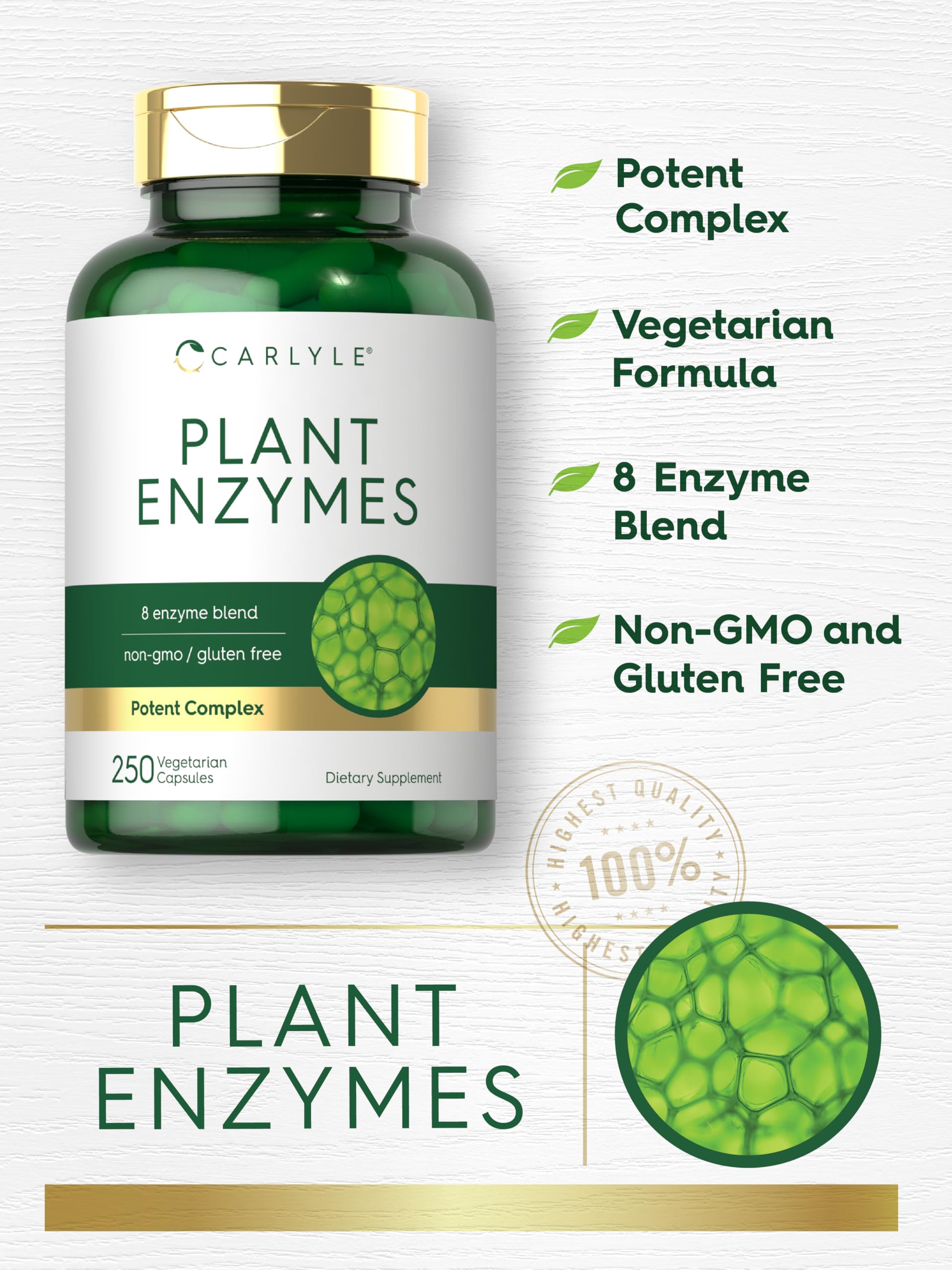 Foto 4 pulgar | Suplemento Carlyle Plant Enzymes 250 Cápsulas Con Proteasa - Venta Internacional.