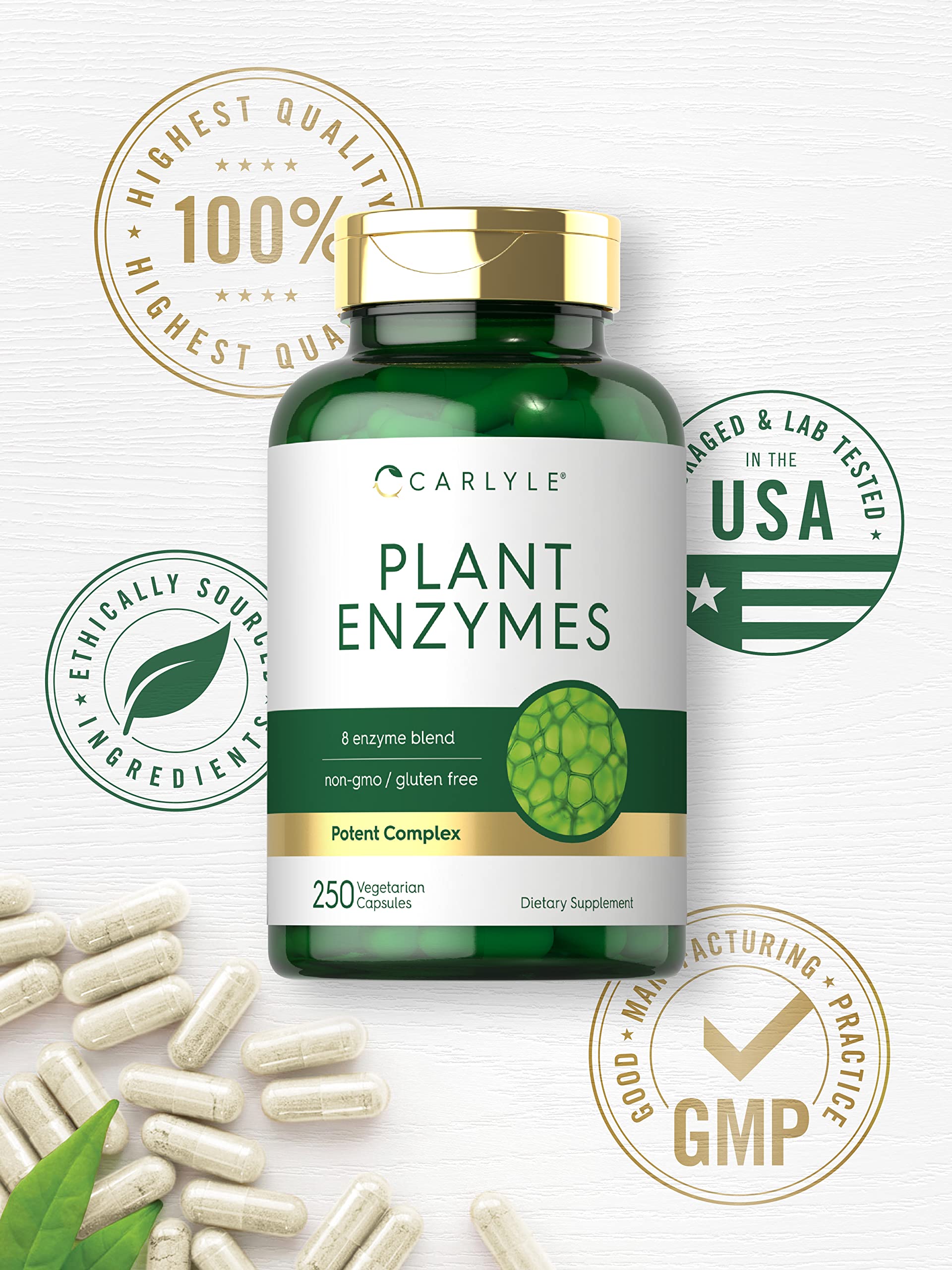 Foto 5 pulgar | Suplemento Carlyle Plant Enzymes 250 Cápsulas Con Proteasa - Venta Internacional.