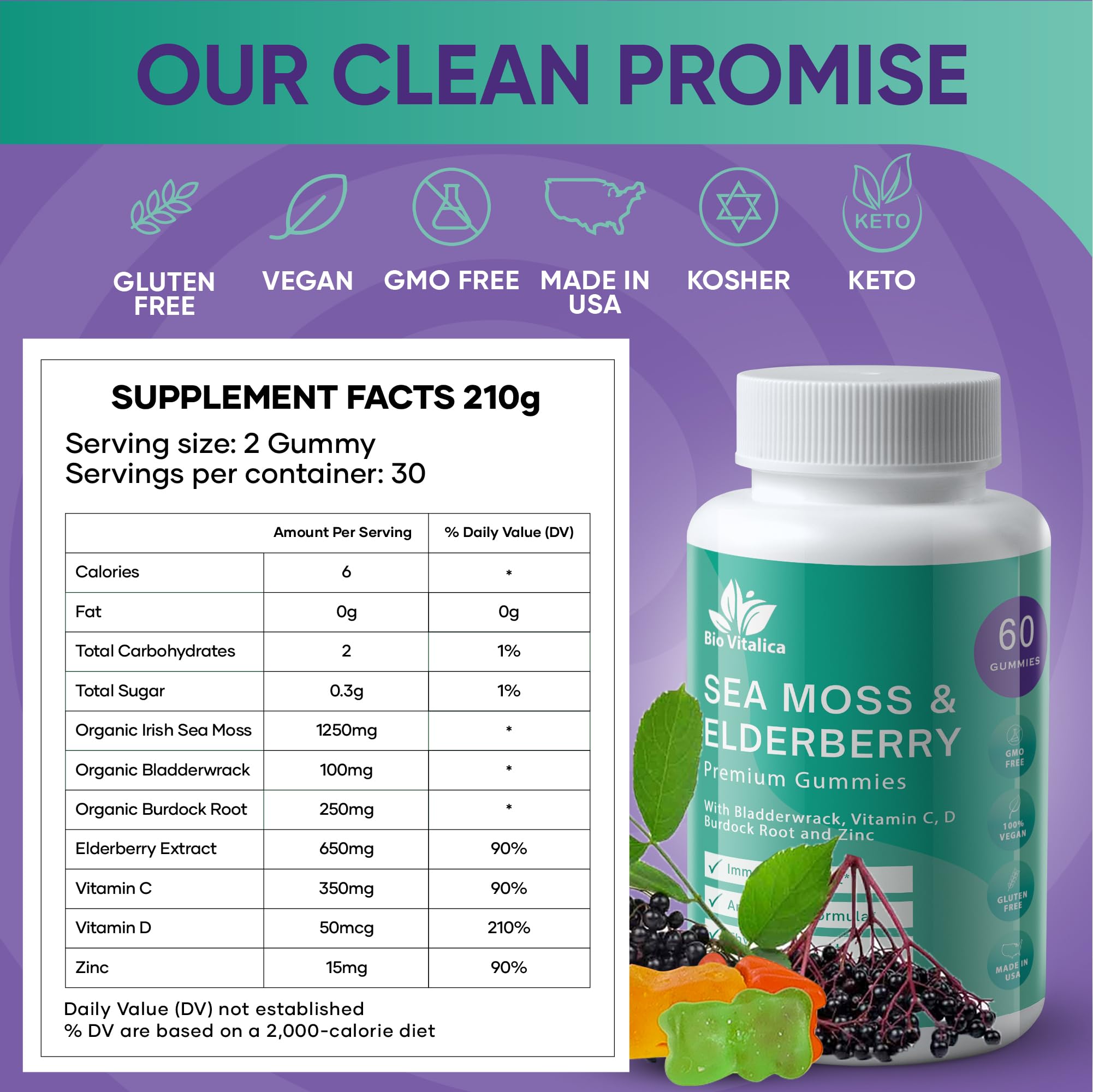 Foto 3 pulgar | Suplemento Bio Vitalica Sea Moss Gomies Con Saúco Y Vitaminas - Venta Internacional.