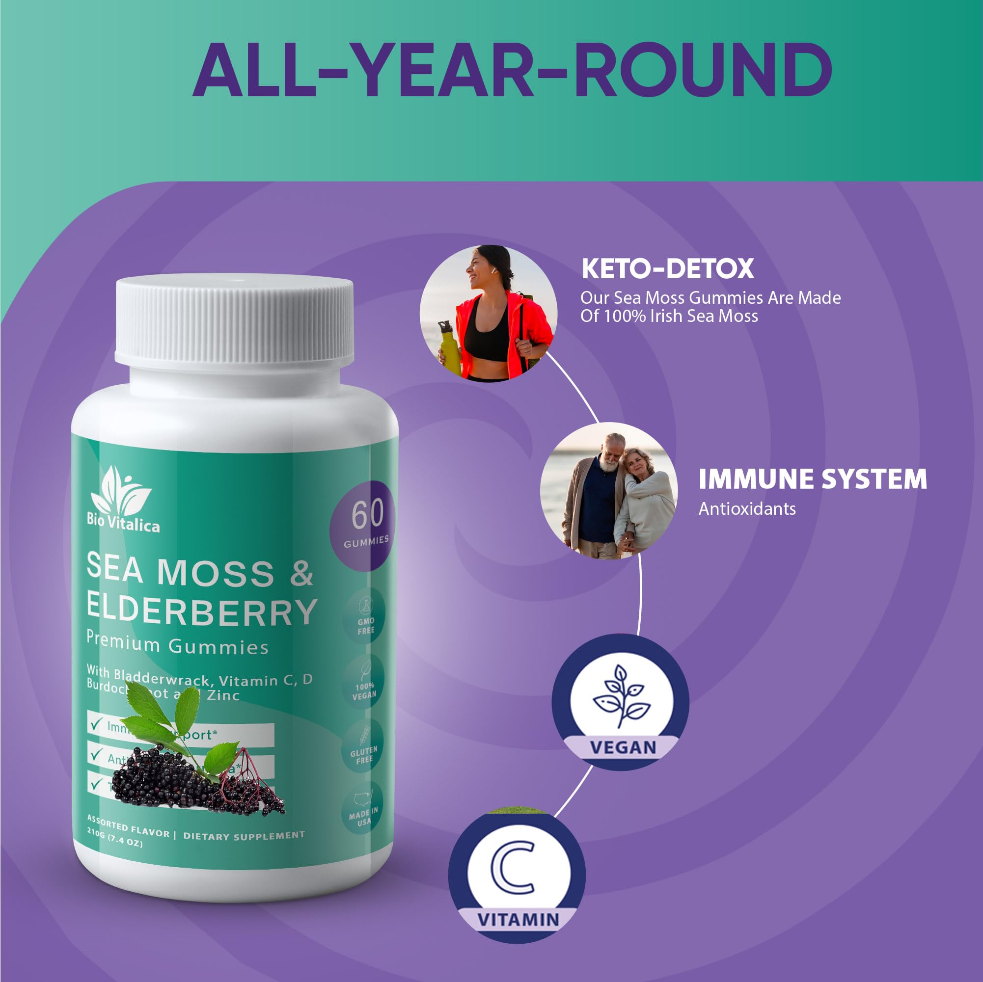 Foto 4 pulgar | Suplemento Bio Vitalica Sea Moss Gomies Con Saúco Y Vitaminas - Venta Internacional.