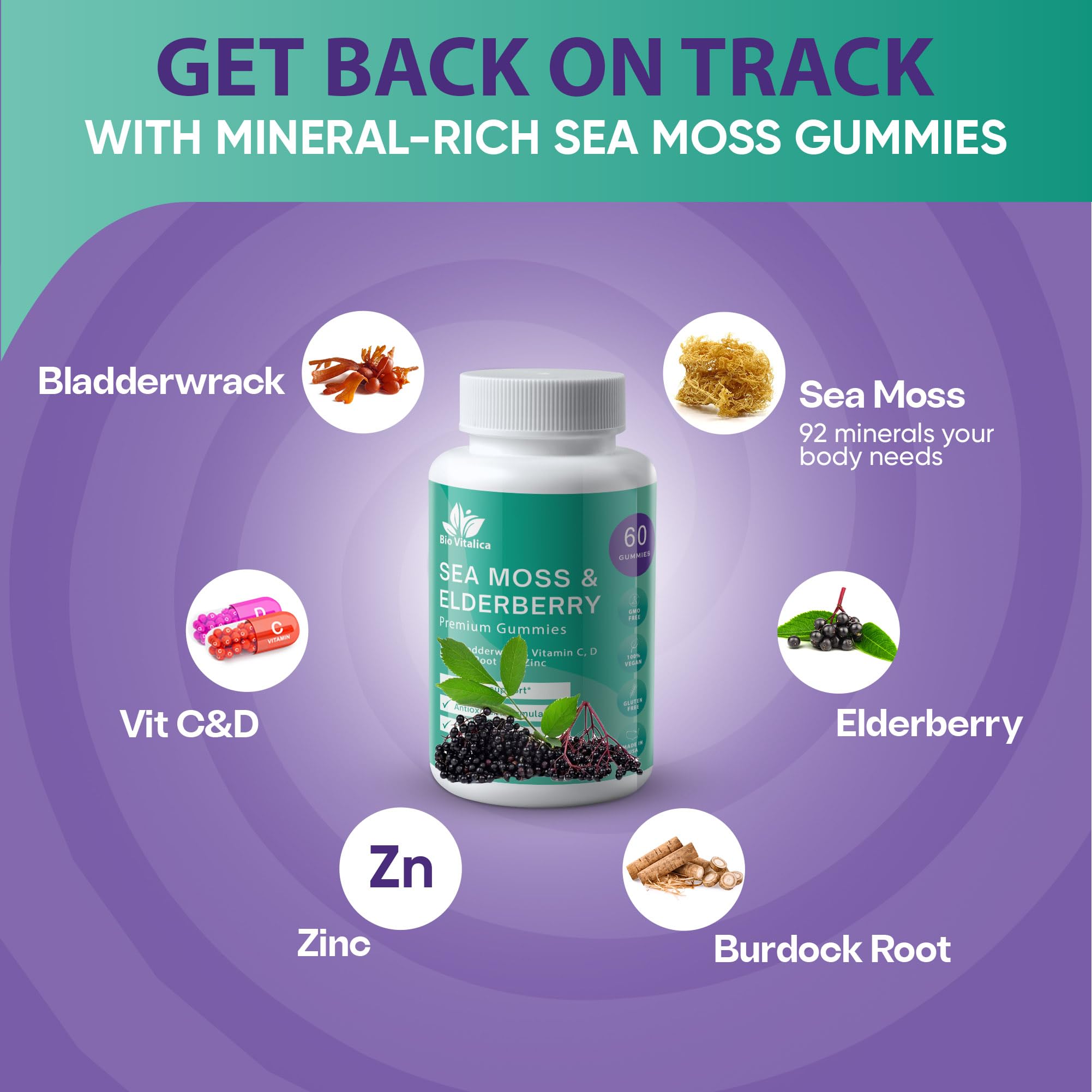 Foto 5 pulgar | Suplemento Bio Vitalica Sea Moss Gomies Con Saúco Y Vitaminas - Venta Internacional.